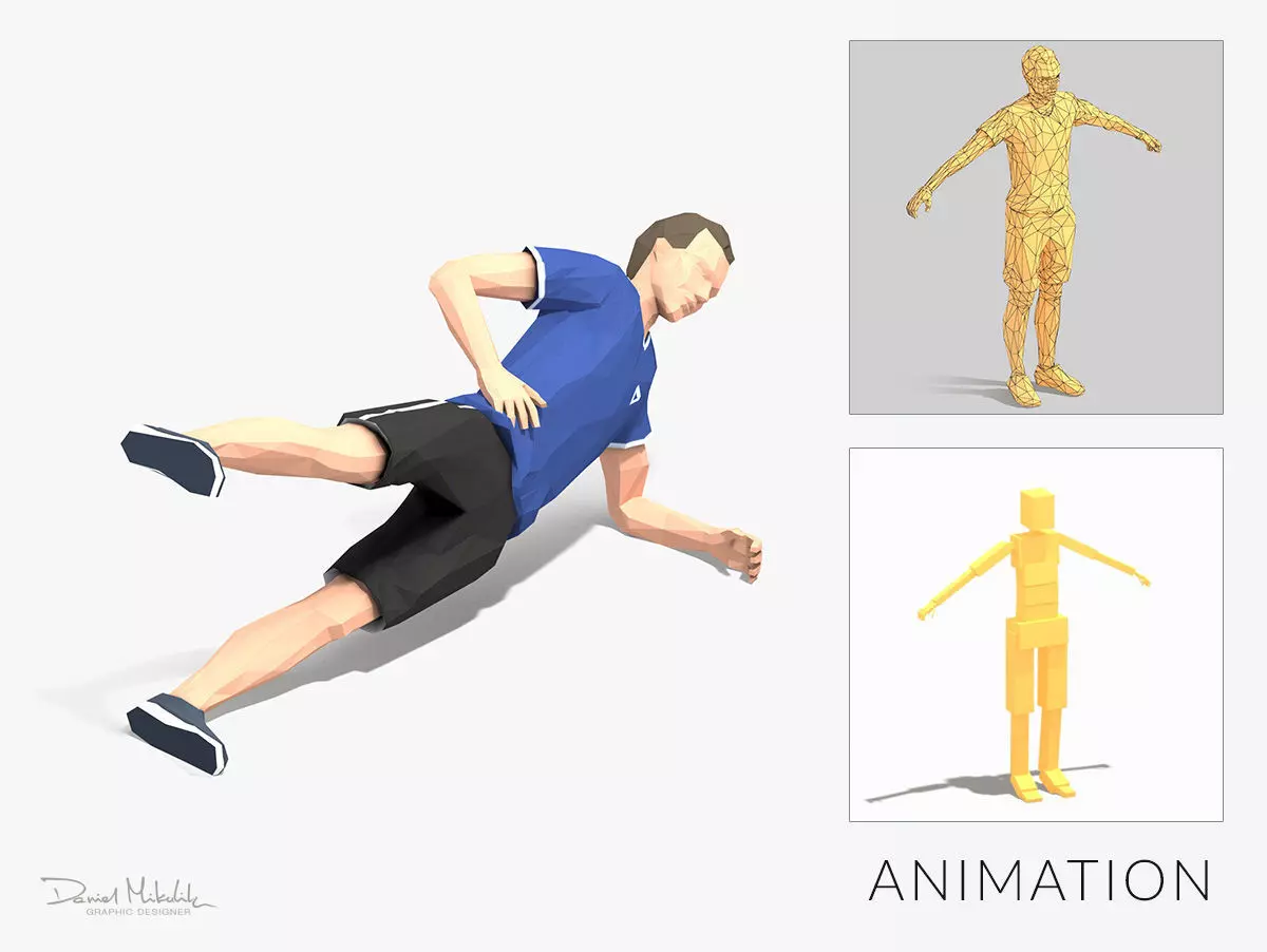 Side Plank With Leg Raise Exercise Man Animation Low-poly 3D model_0