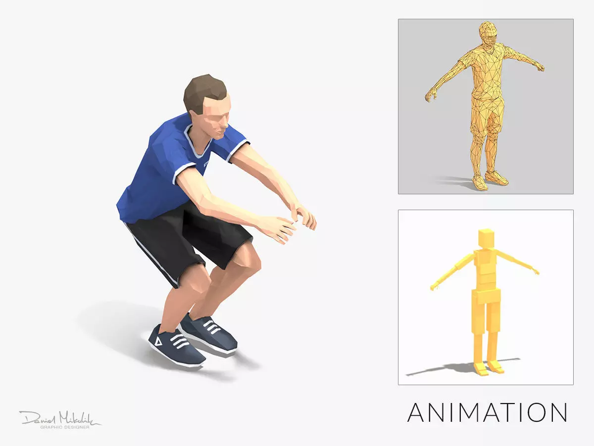 Jumping Squats Exercise Man Animation Low-poly 3D model_0