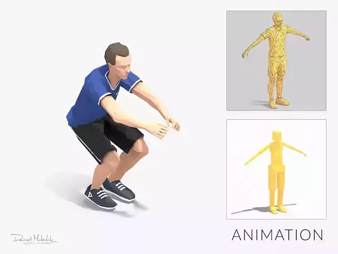 Jumping Squats Exercise Man Animation Low-poly 3D model