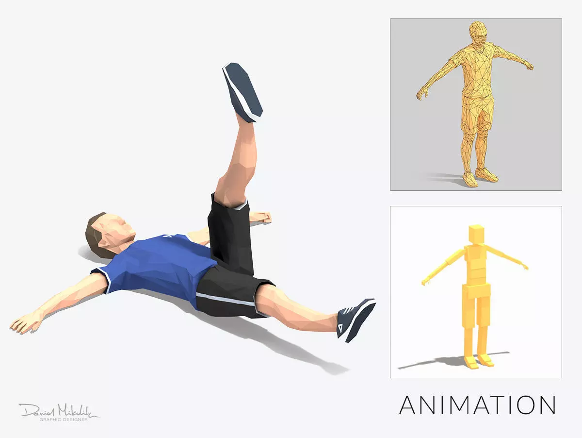 single leg raiser Exercise Man Animation Low-poly 3D model_0