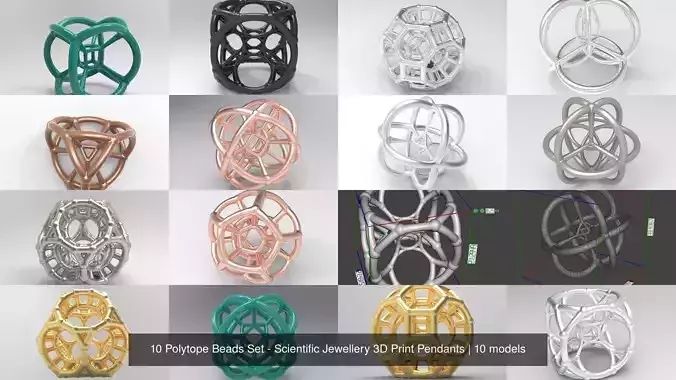 10 Polytope Beads Set - Scientific Jewellery 3D Print Pendants