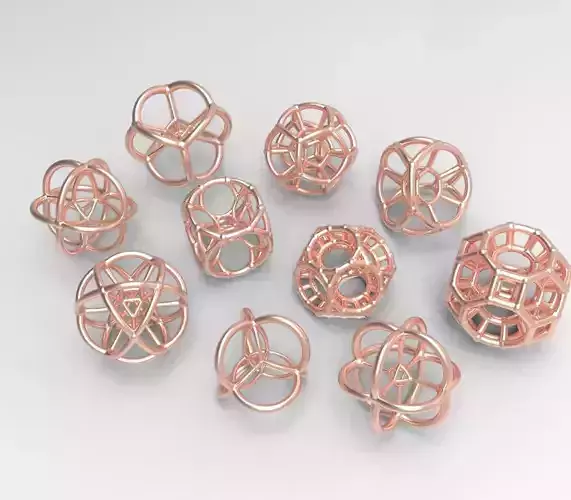 10 Polytope Beads Set - Scientific Jewellery 3D Print Pendants 3D Model Collection