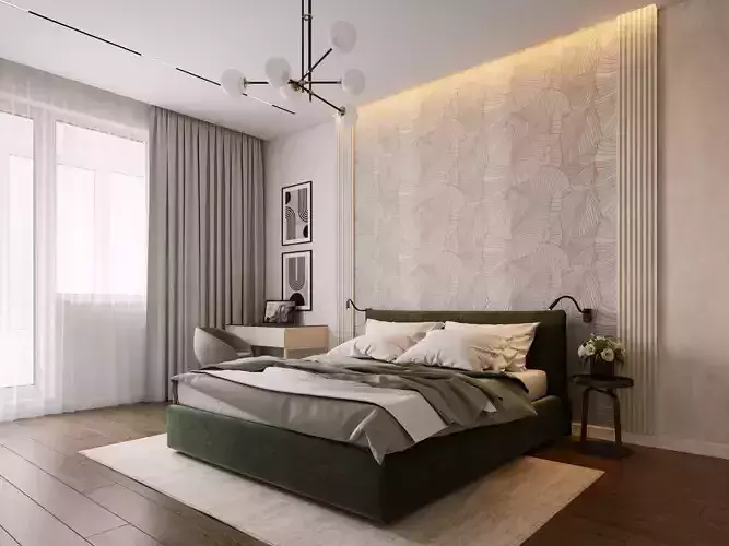 Modern bedroom interior scene