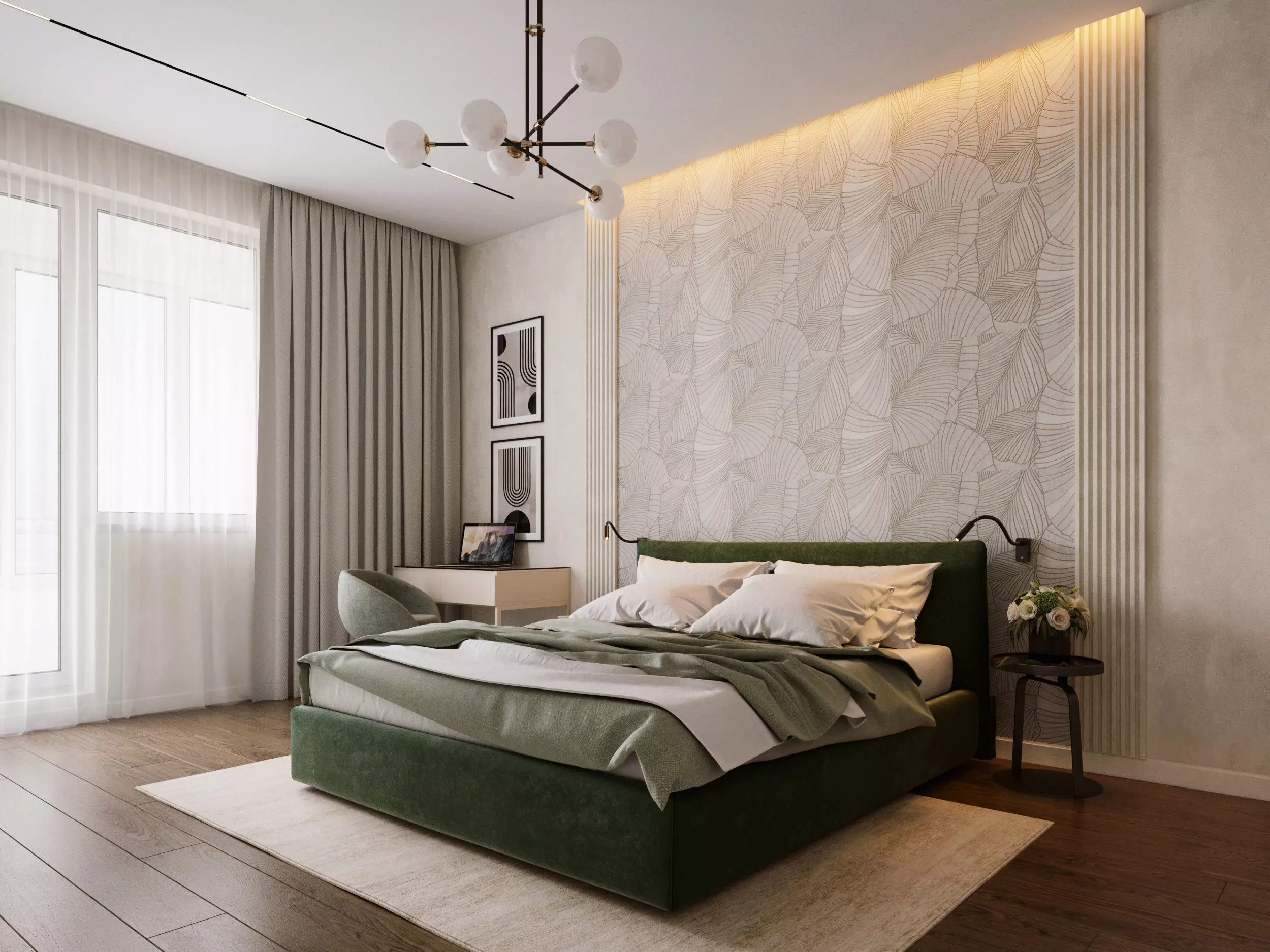 Modern bedroom interior scene 3D model_0