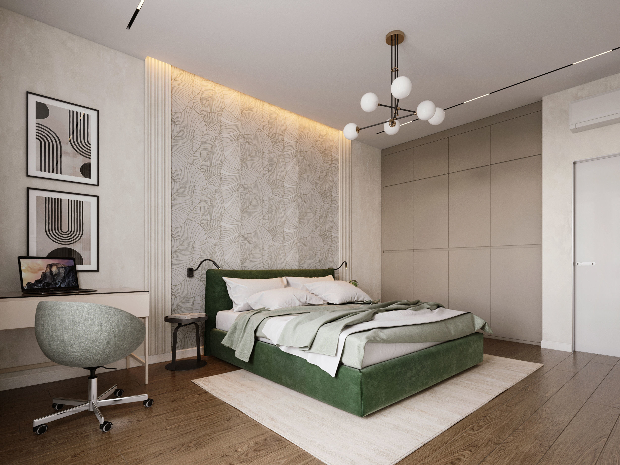 Modern bedroom interior scene 3D model_1