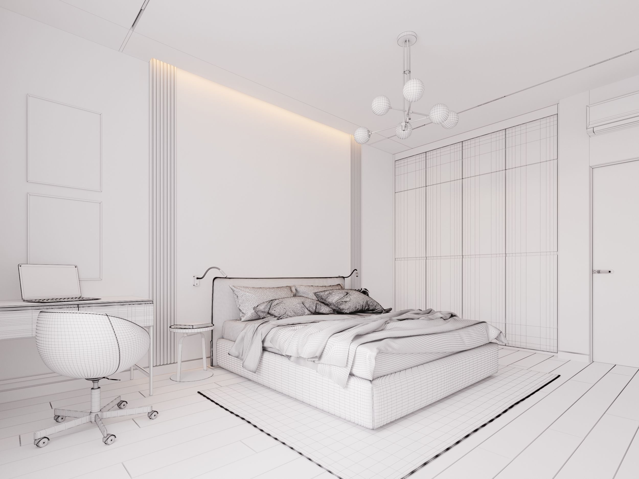 Modern bedroom interior scene 3D model_6
