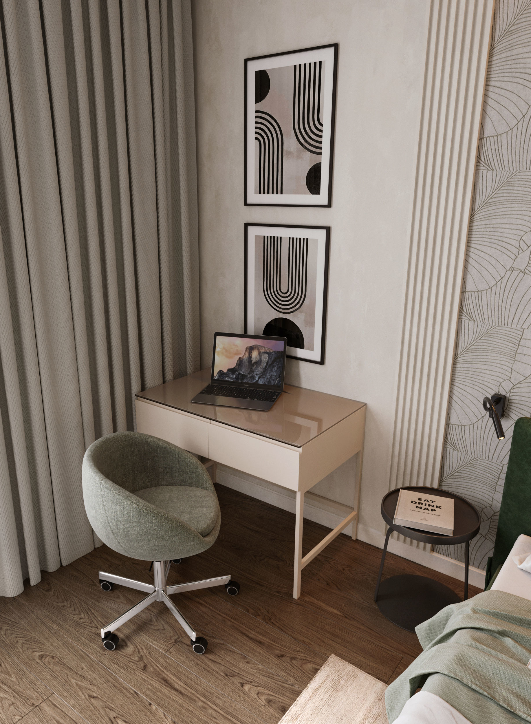 Modern bedroom interior scene 3D model_3