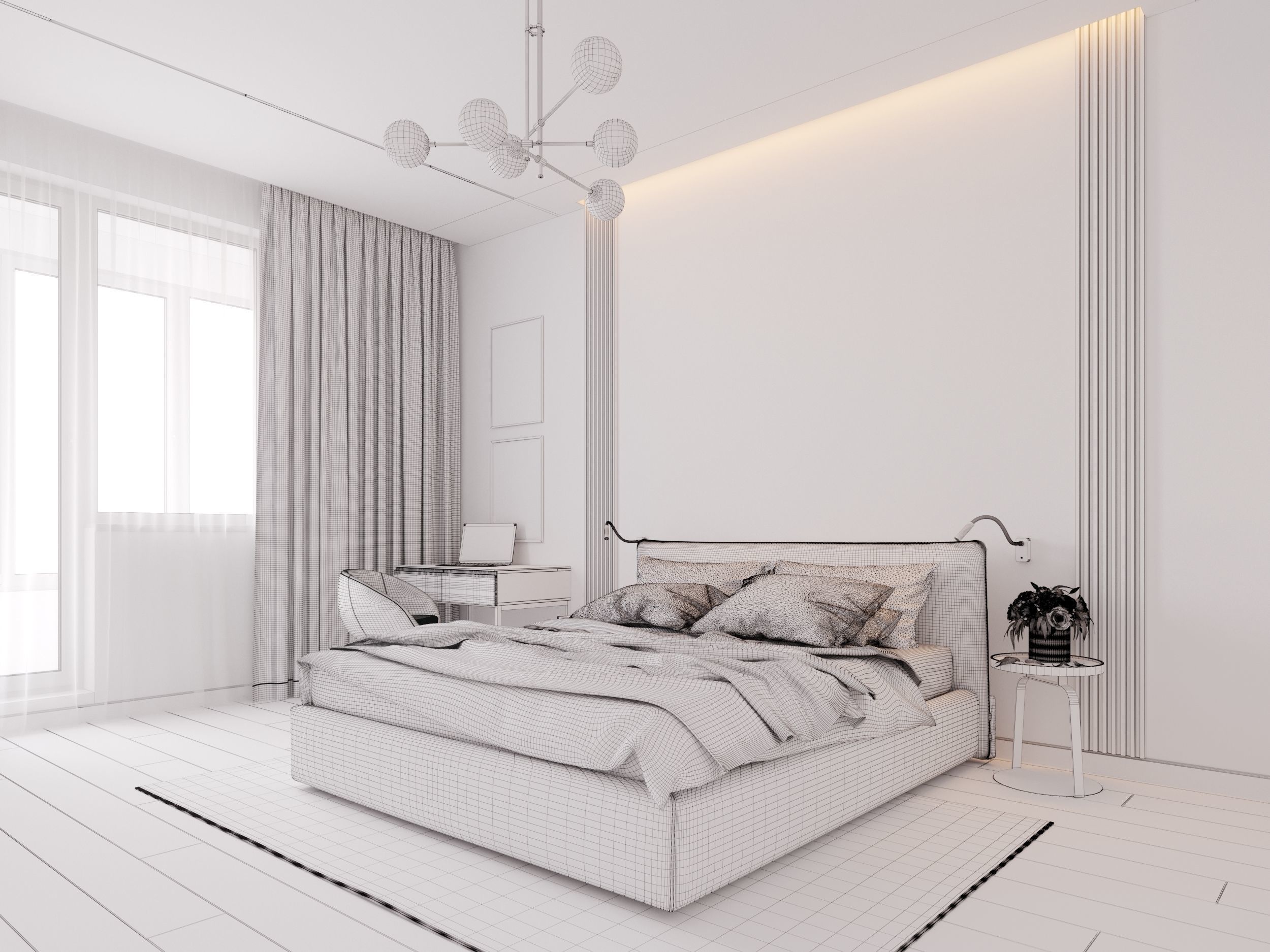 Modern bedroom interior scene 3D model_5