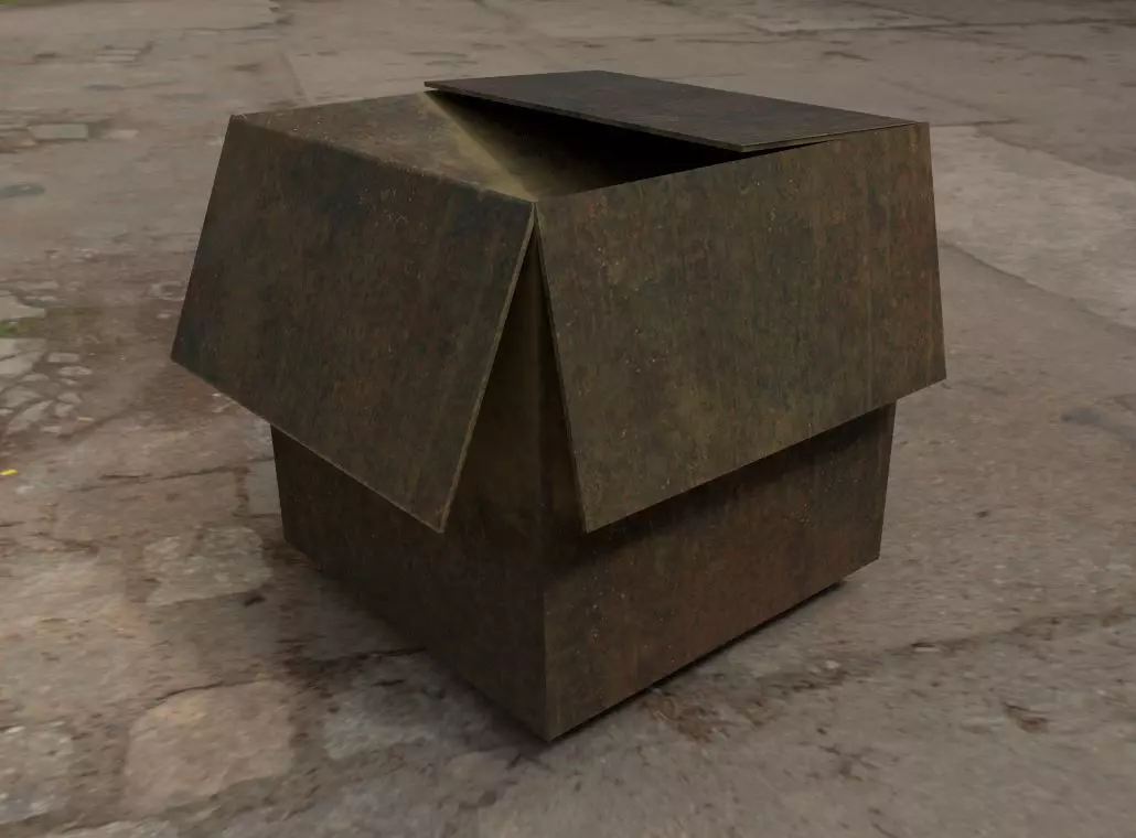 Dirty Cardboard Box Prop Low-poly 3D model_0
