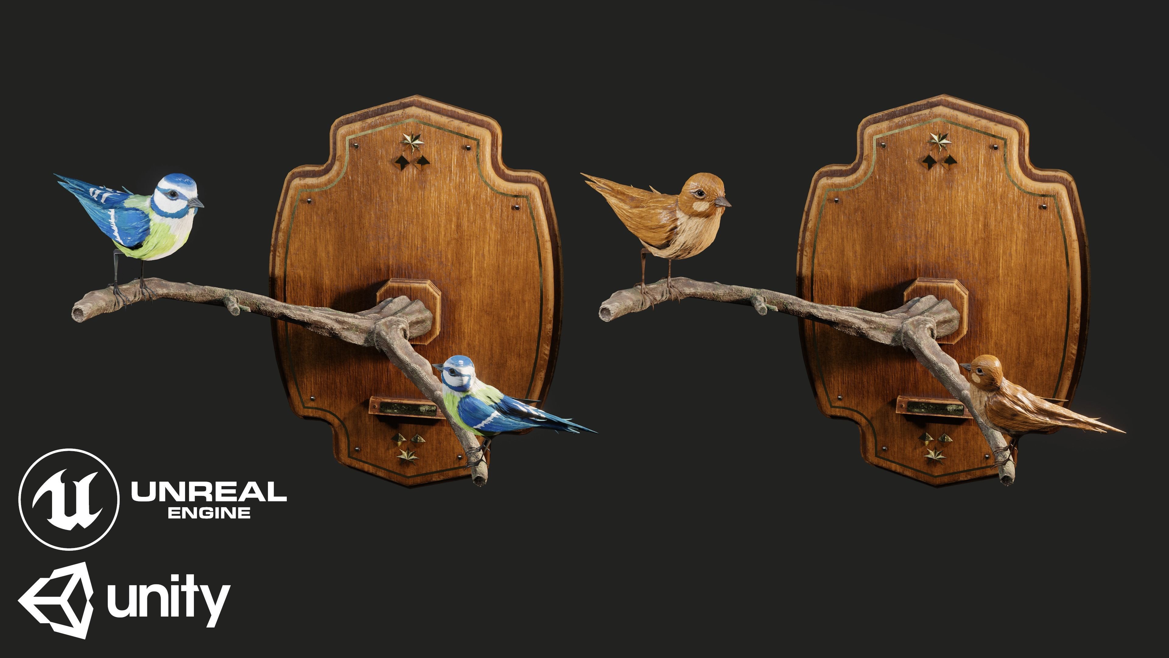 Stuffed Bird Wall Decoration  Low-poly 3D model_1