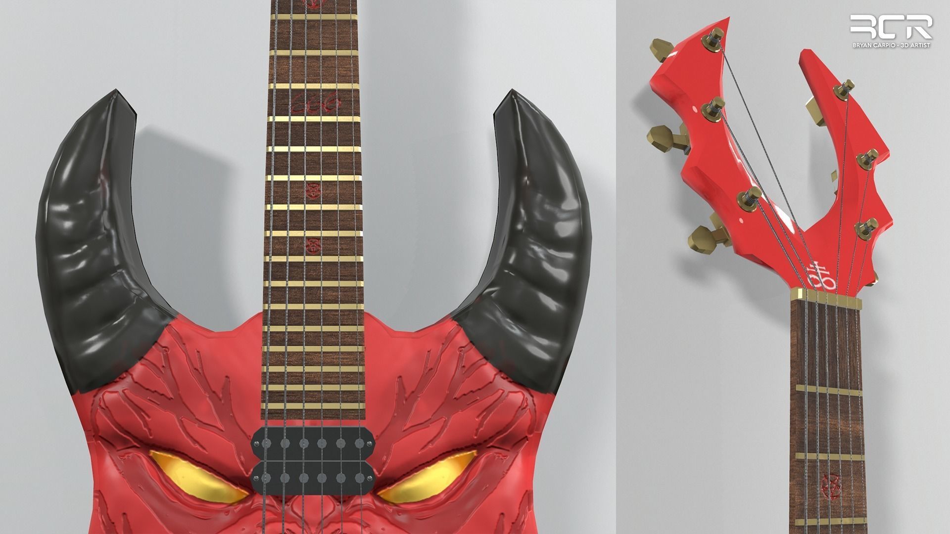 Diablo Guitar - Custom Electric Guitar Low-poly 3D model_6