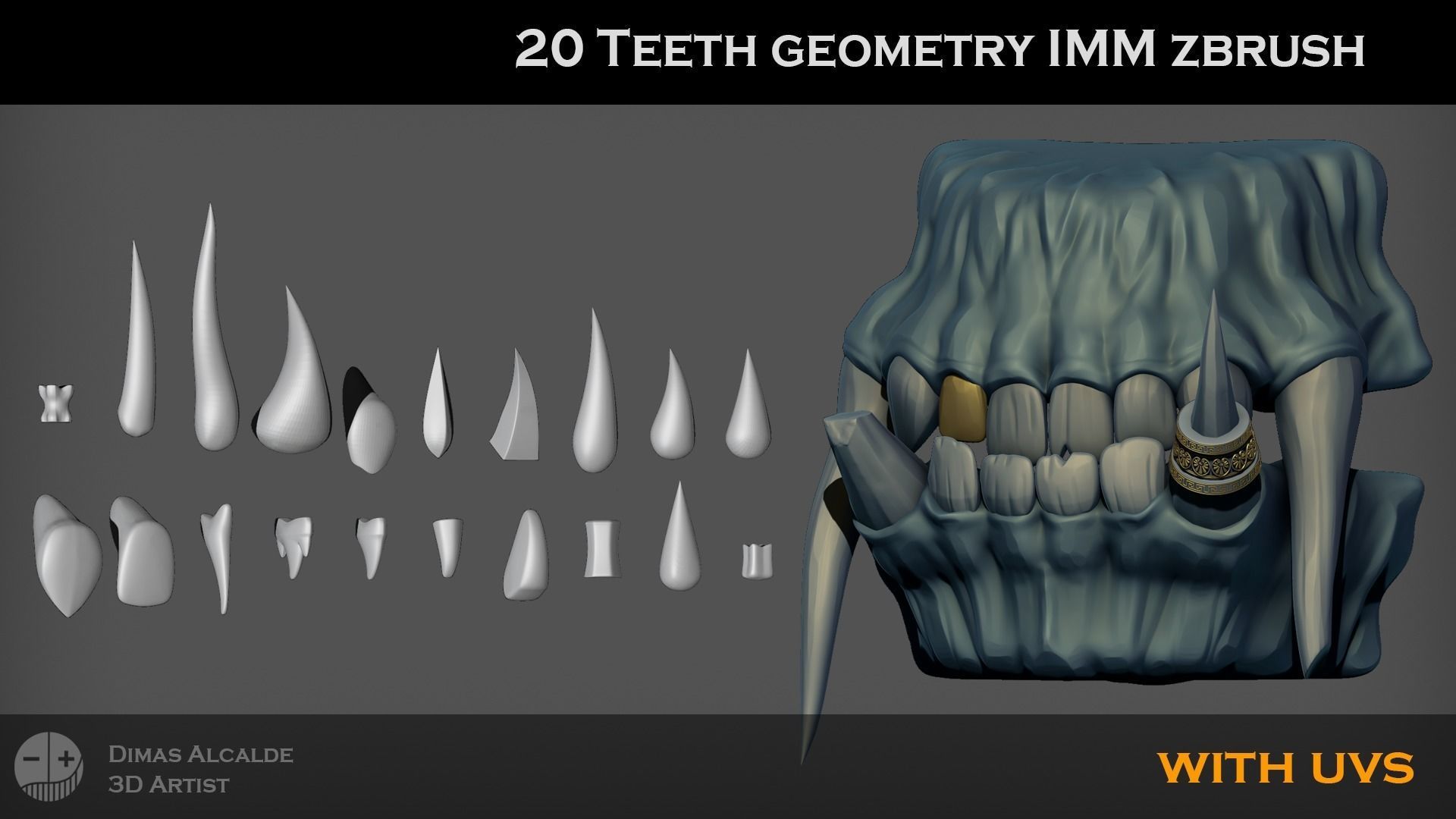 20 TEETH imm ZBRUSH Brush Shapes for OTHER softwares Have Uvs Low-poly 3D model_4