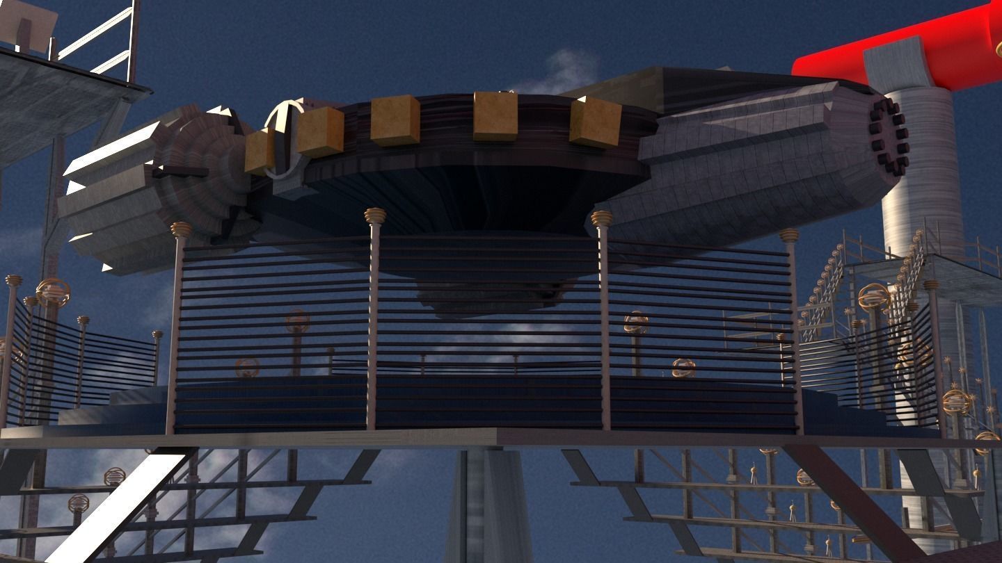 Sci-Fi Cosmic Station Spaceship Landing Base Facility  3D model_12
