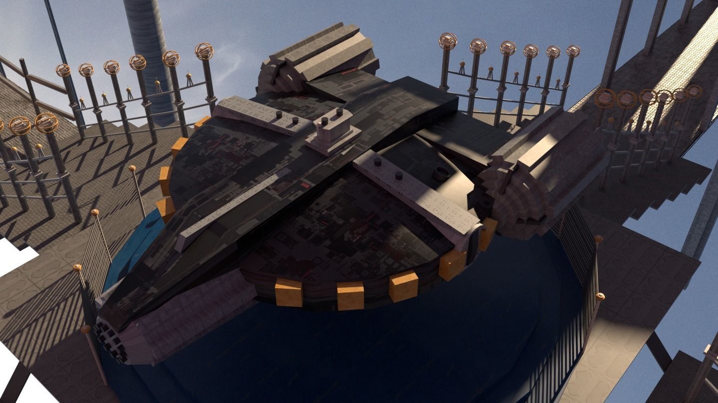 Sci-Fi Cosmic Station Spaceship Landing Base Facility  3D model_1