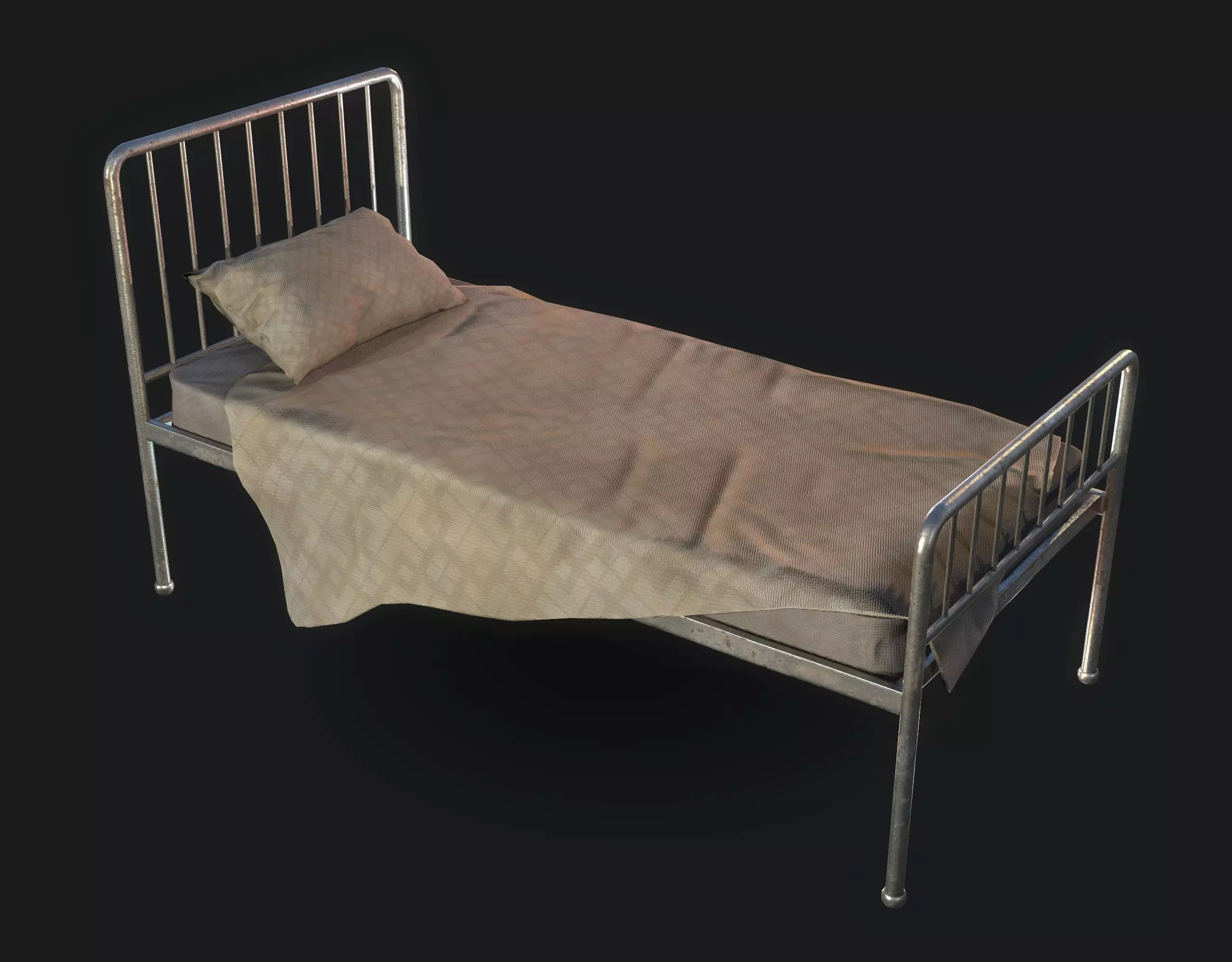 Old Bed Low-poly 3D model_0