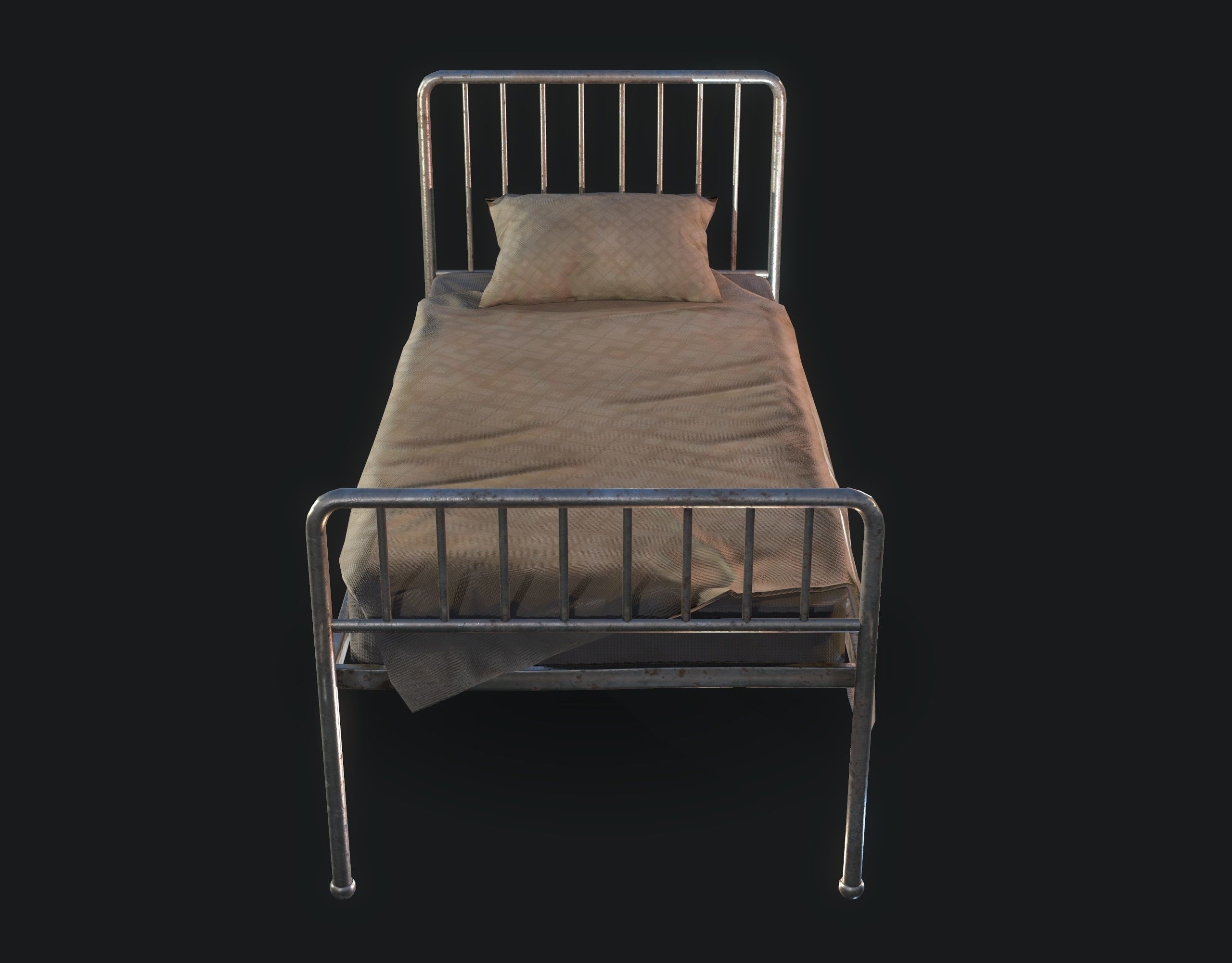 Old Bed Low-poly 3D model_4