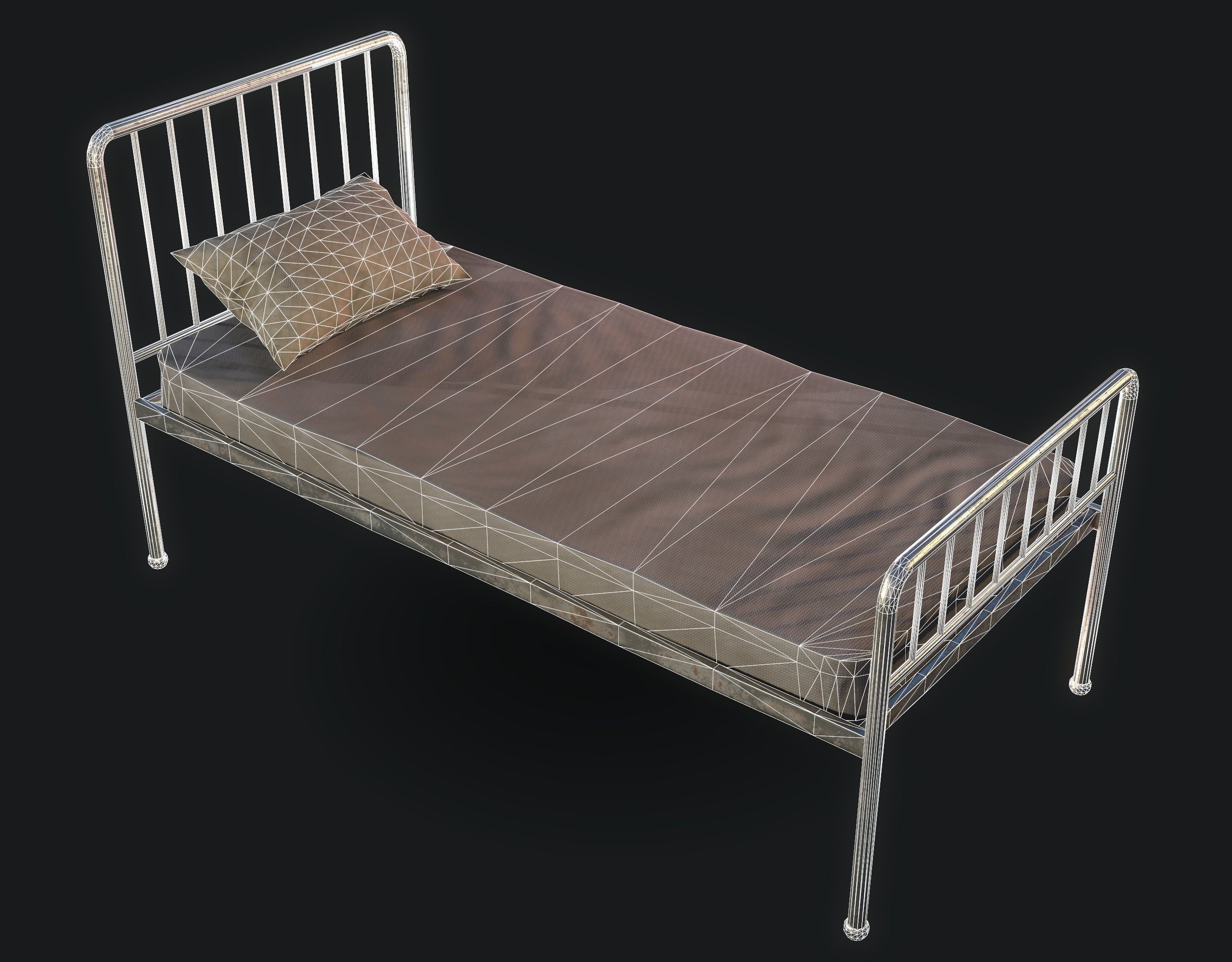 Old Bed Low-poly 3D model_9
