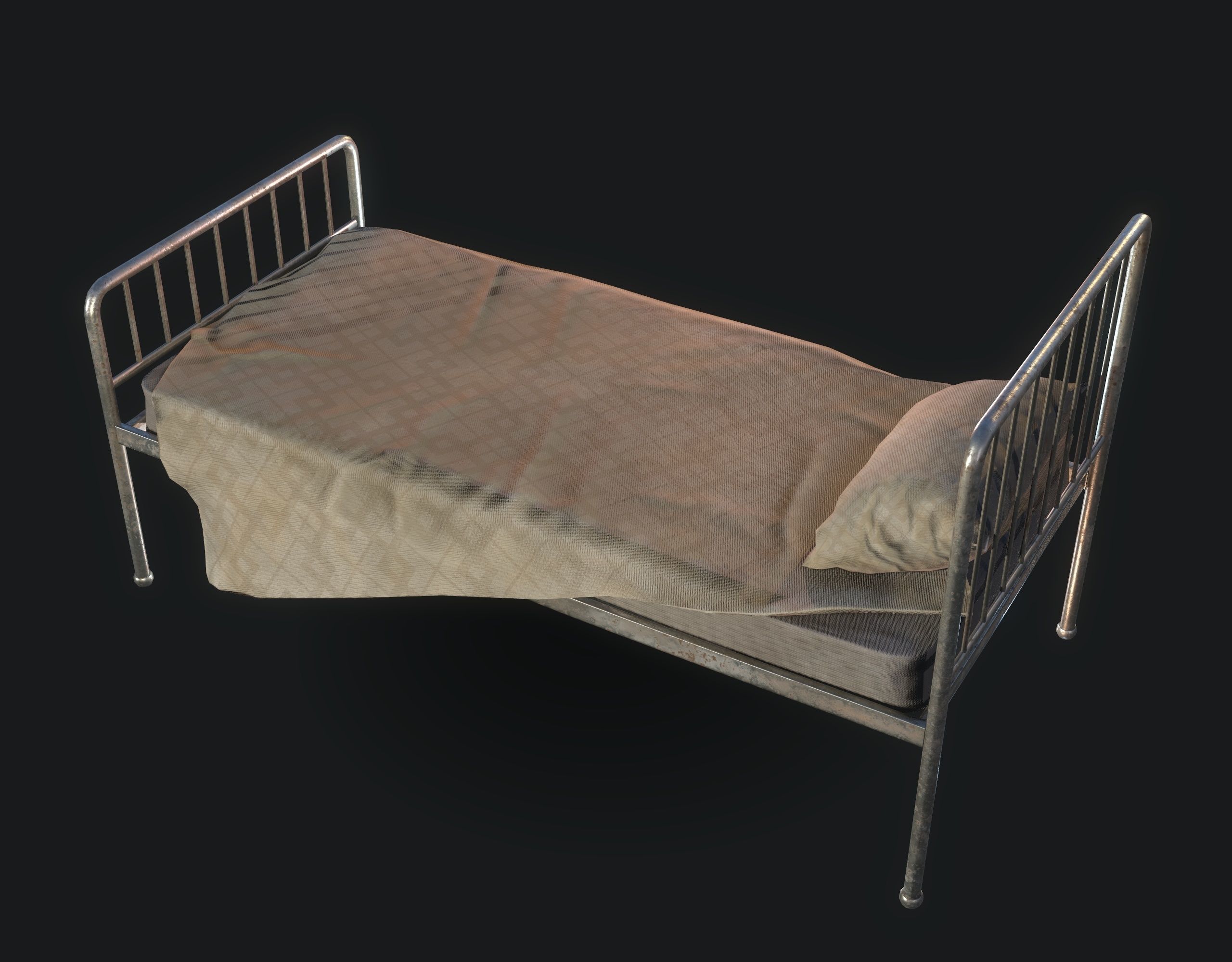 Old Bed Low-poly 3D model_2