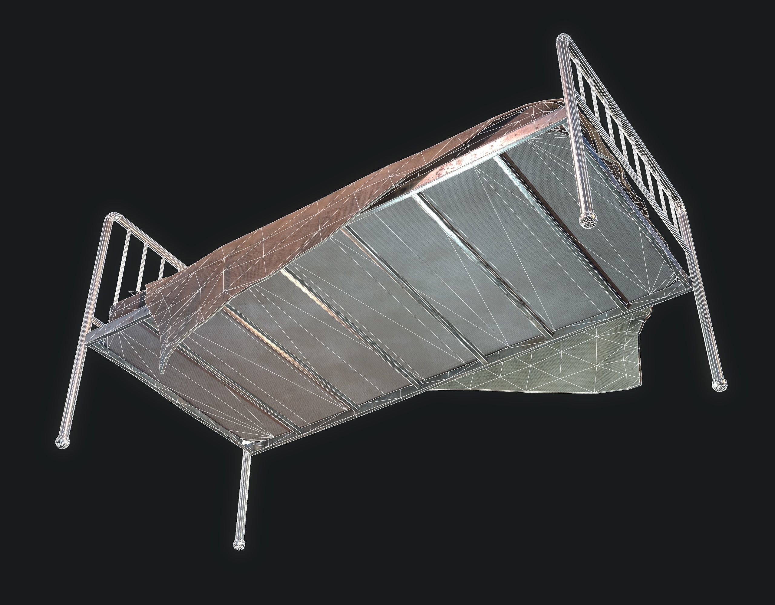 Old Bed Low-poly 3D model_11