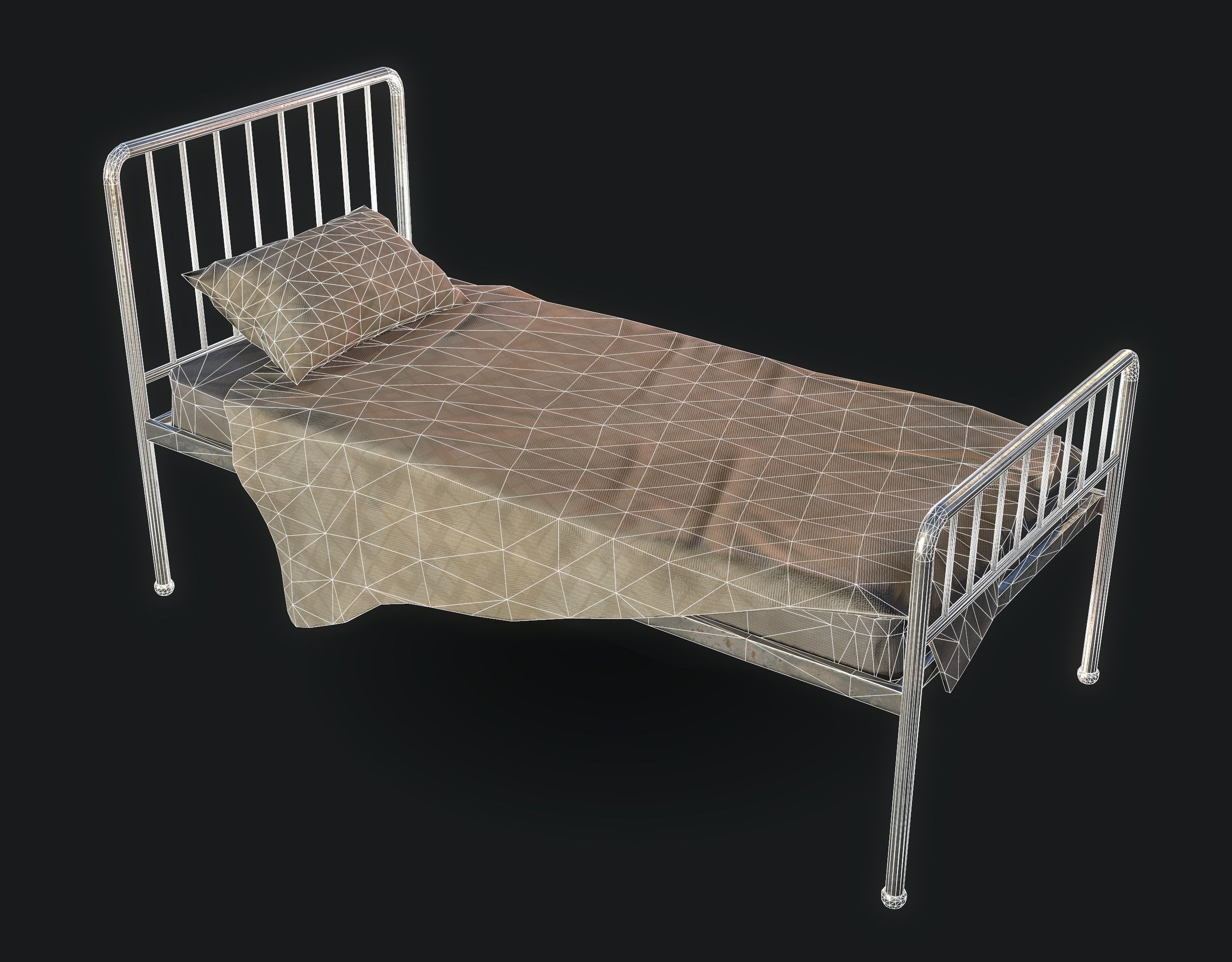 Old Bed Low-poly 3D model_1