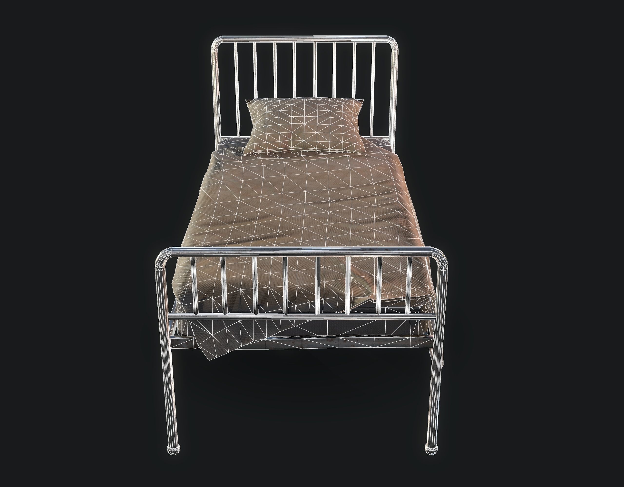 Old Bed Low-poly 3D model_5