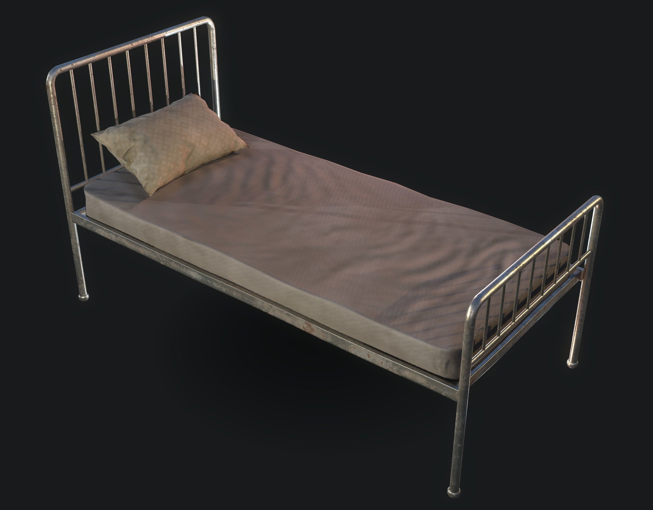 Old Bed Low-poly 3D model_8