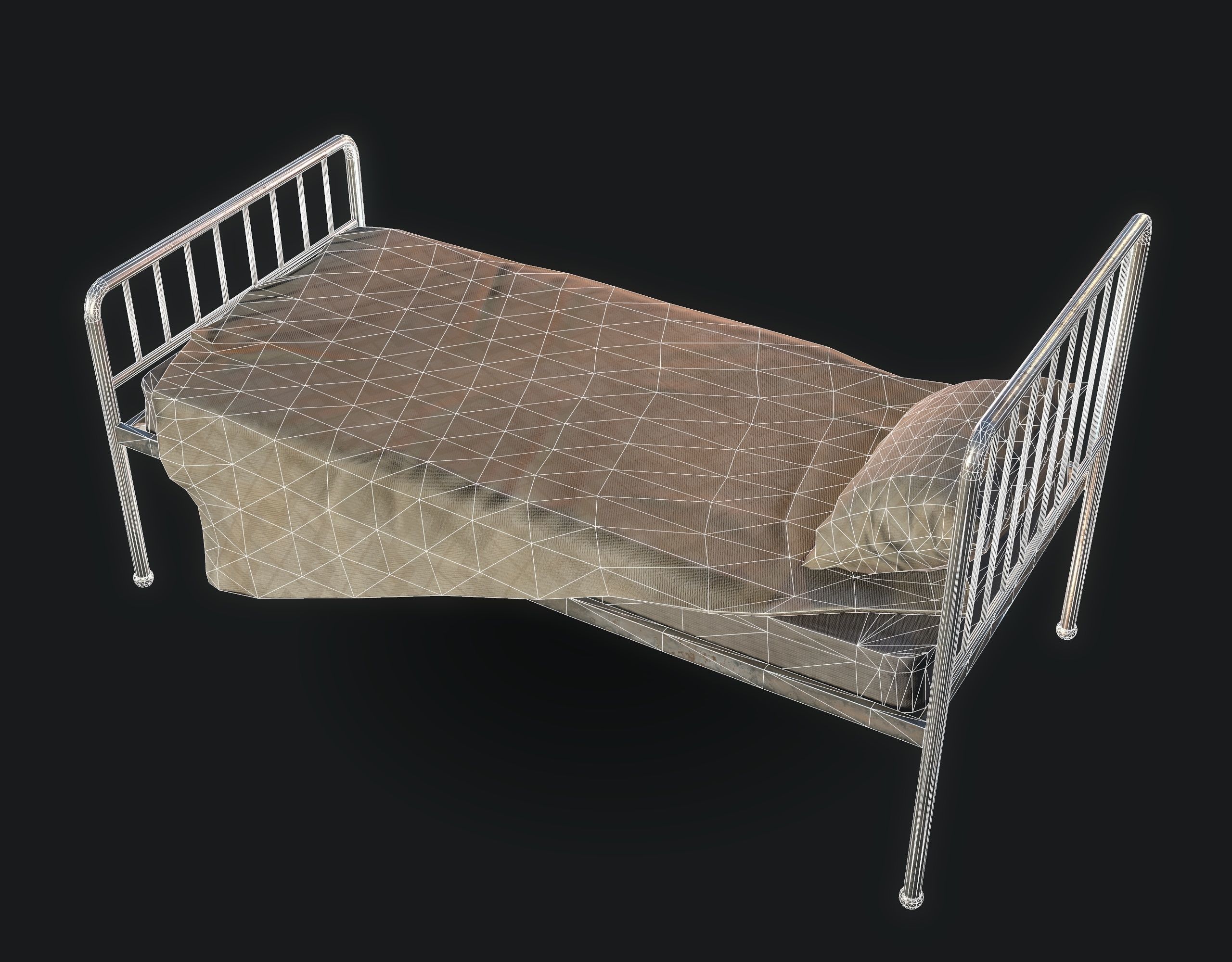Old Bed Low-poly 3D model_3