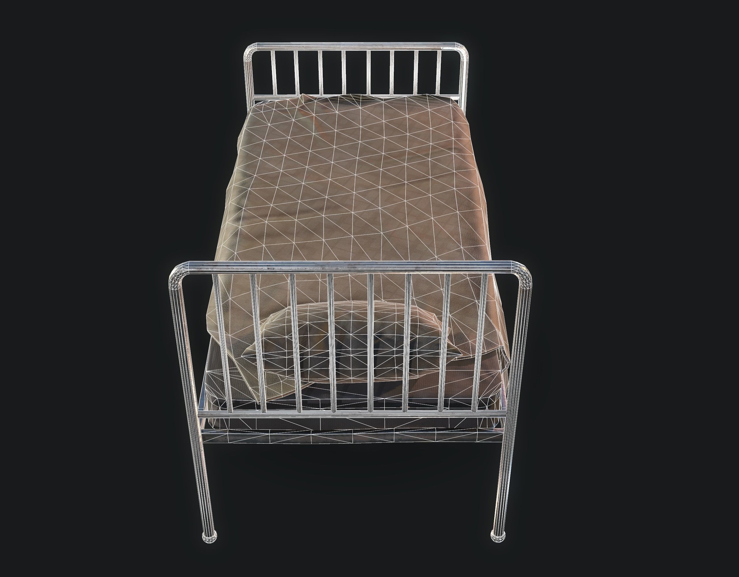 Old Bed Low-poly 3D model_7
