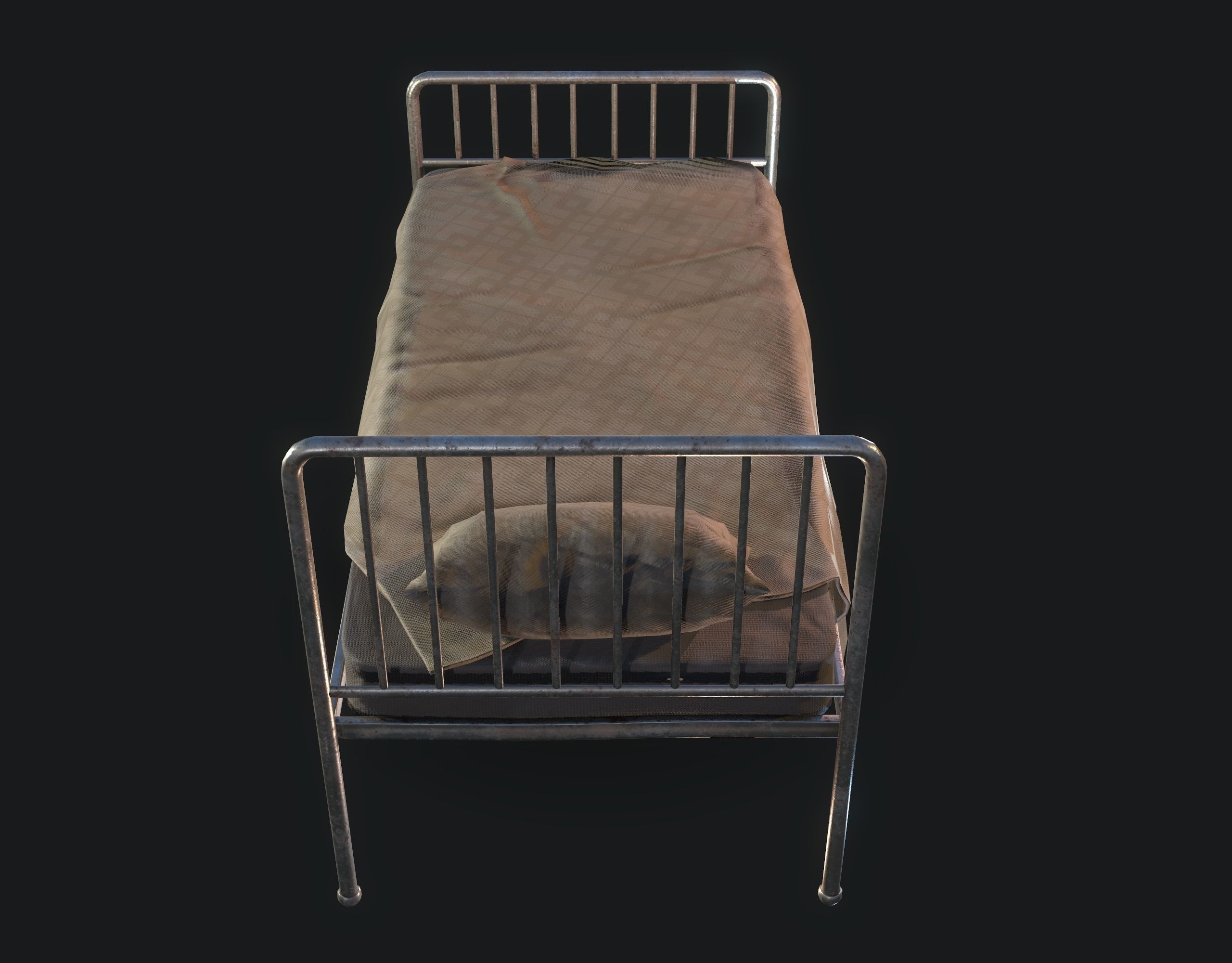 Old Bed Low-poly 3D model_6