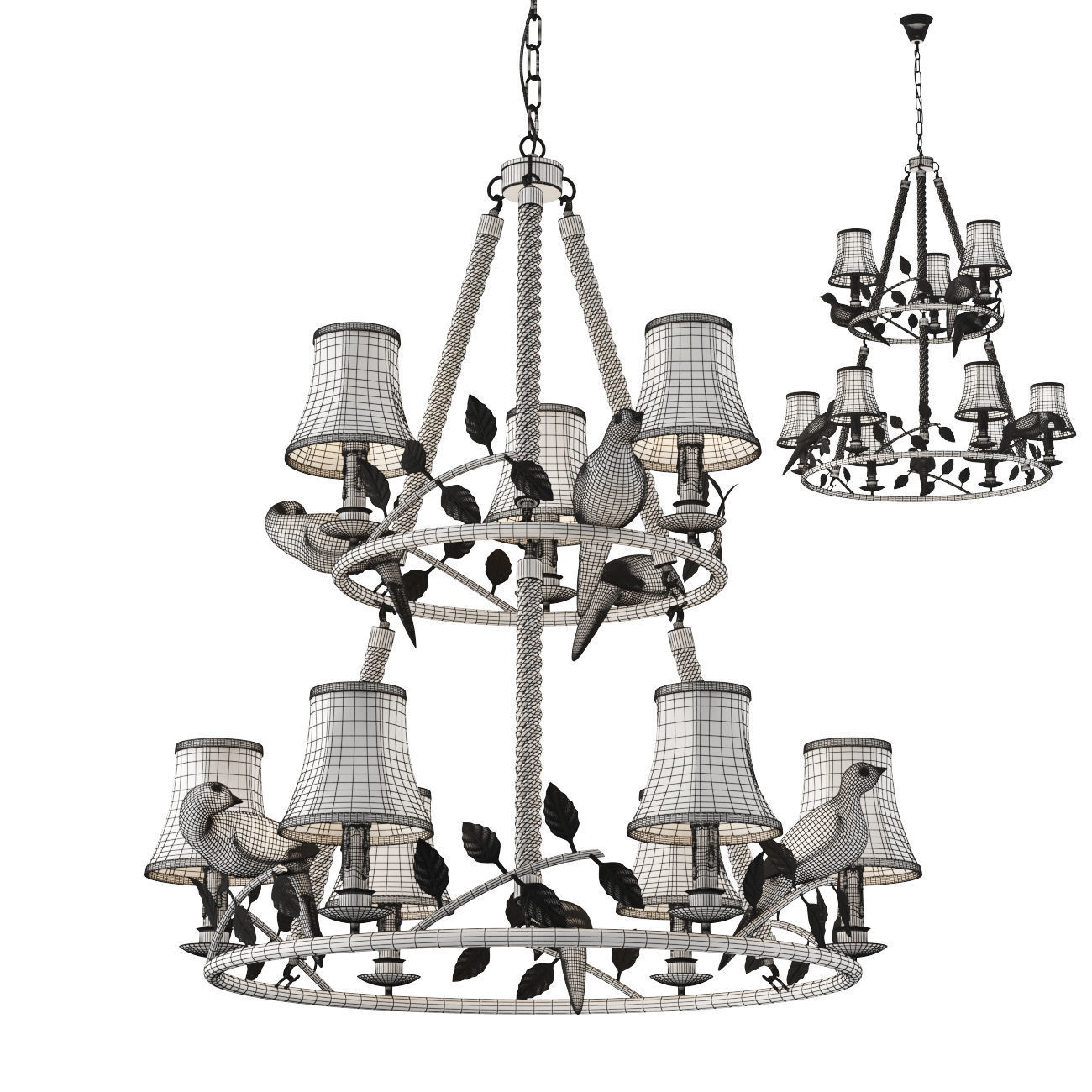 Chandelier Norman Bird Forest Patina 9 3D model_2