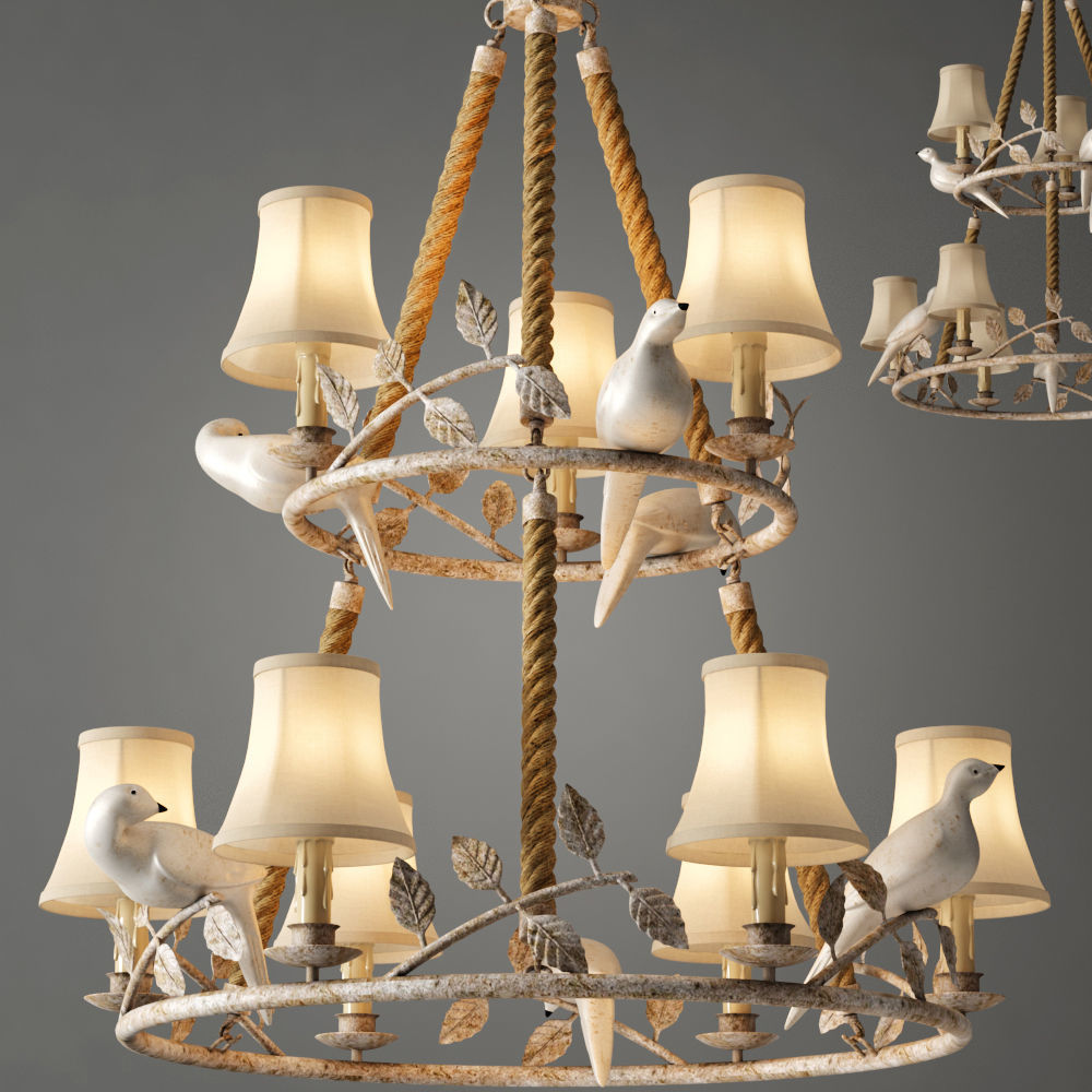 Chandelier Norman Bird Forest Patina 9 3D model_1