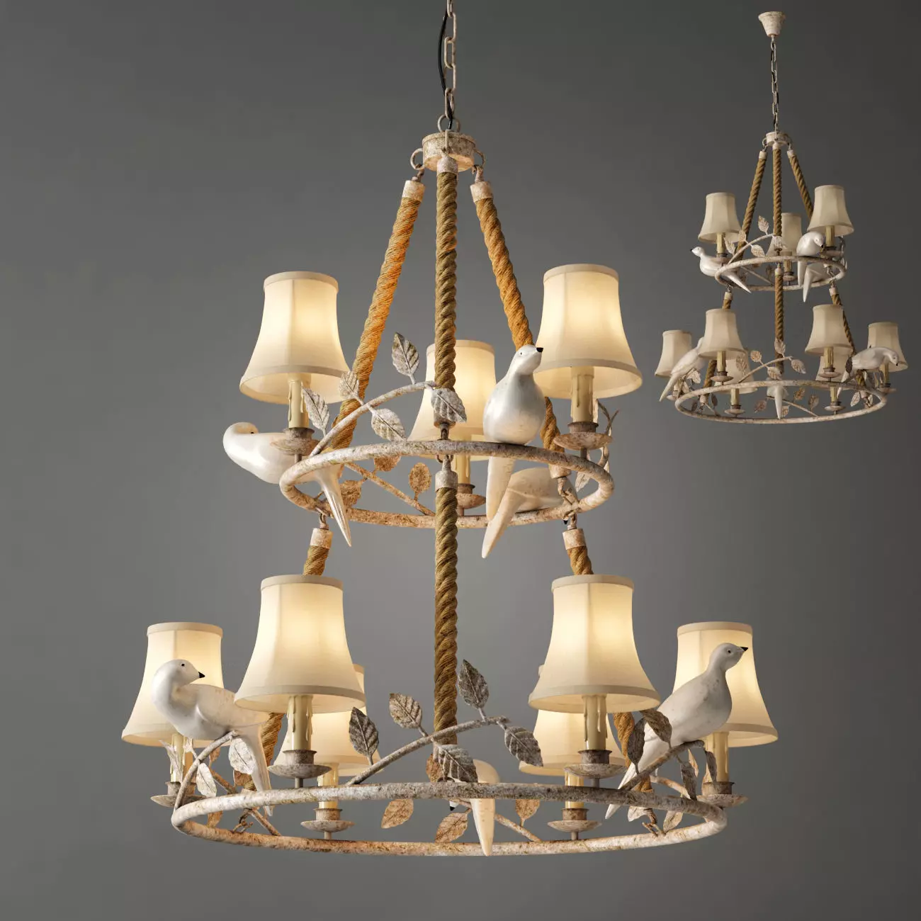 Chandelier Norman Bird Forest Patina 9 3D model_0