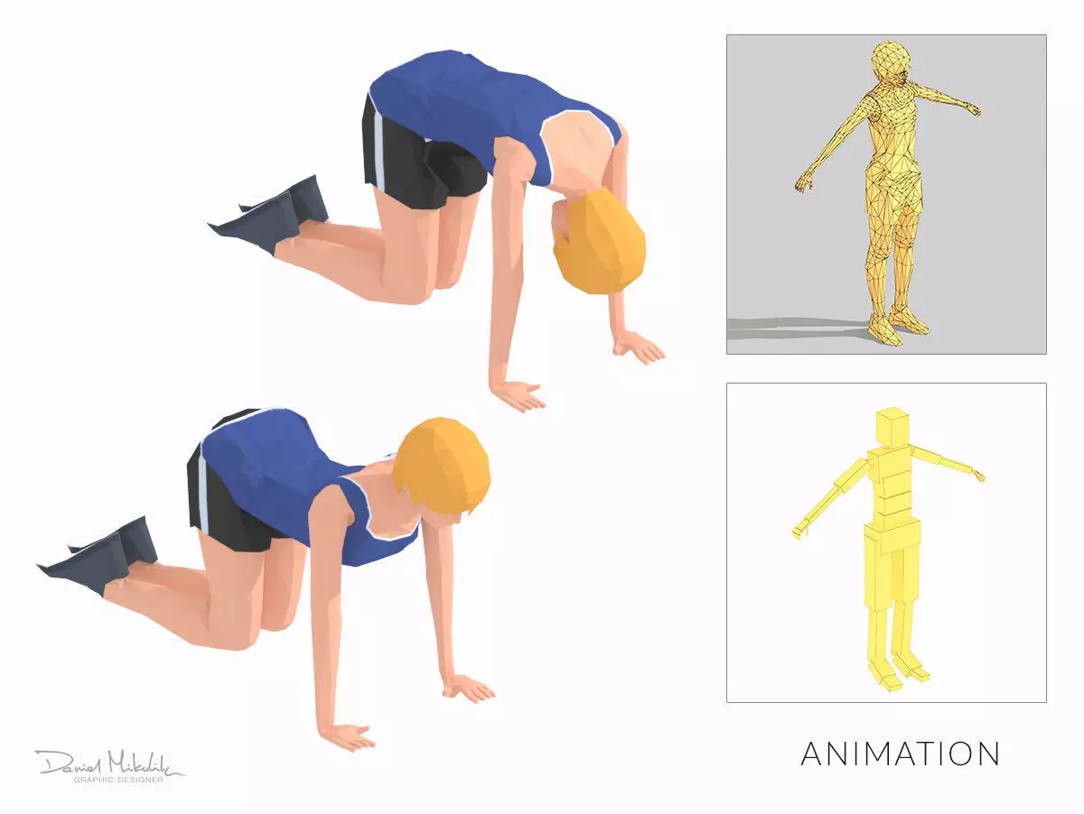 Back Stretch  Exercise Woman Animation Low-poly 3D model_0