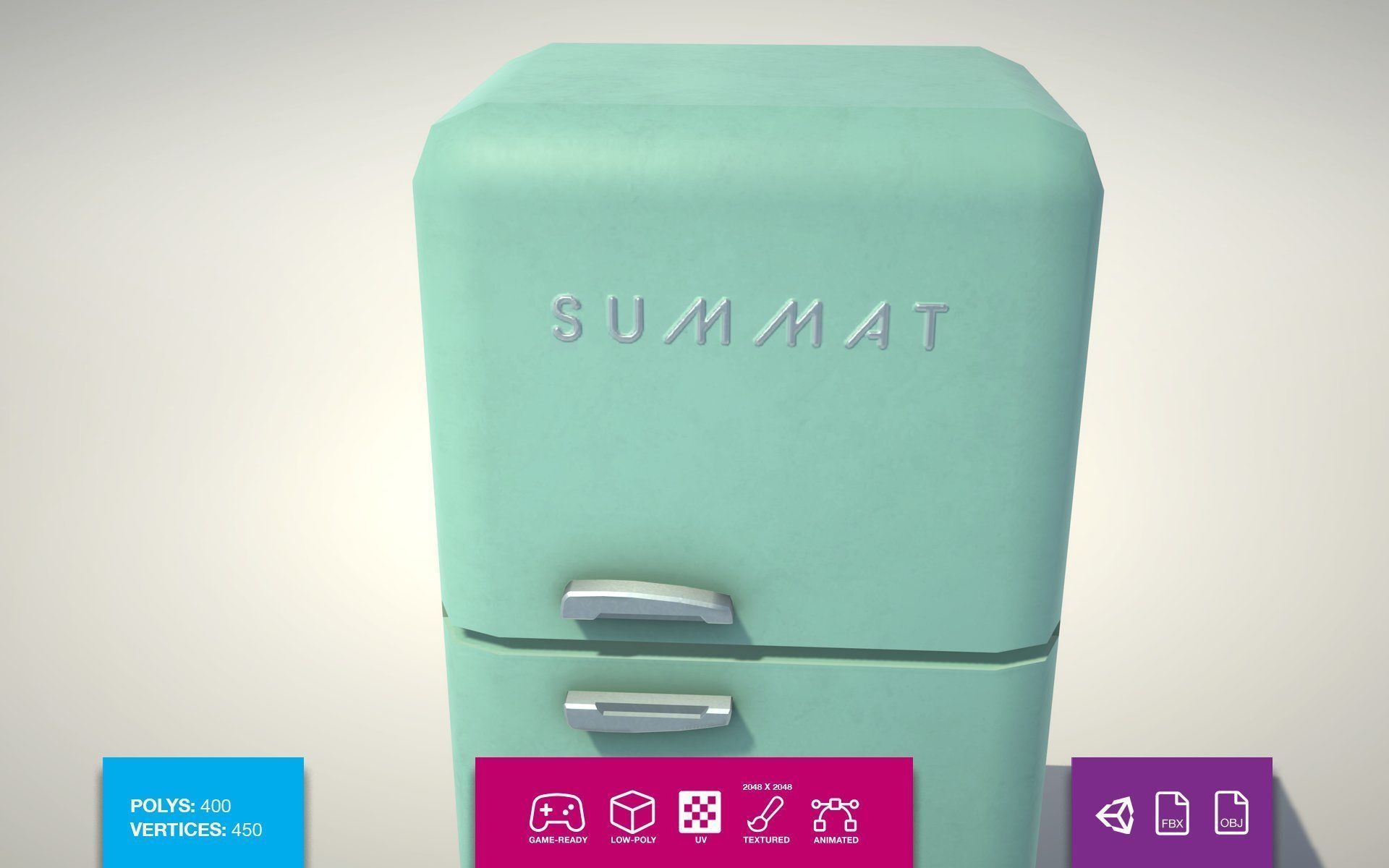 Vintage Fridge Low-poly 3D model_1