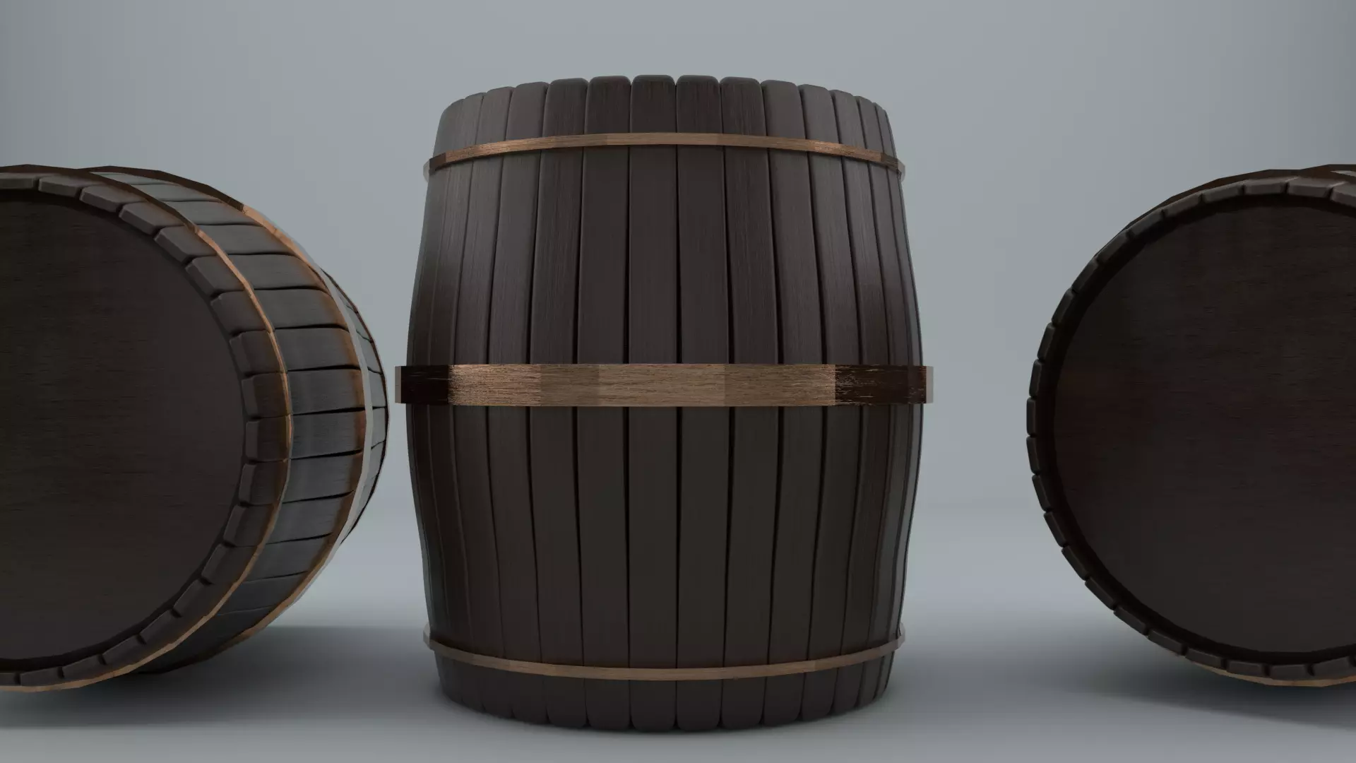 Barrel 3D Model three wooden barrels Low-poly 3D model_0