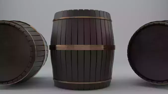 Barrel 3D Model three wooden barrels