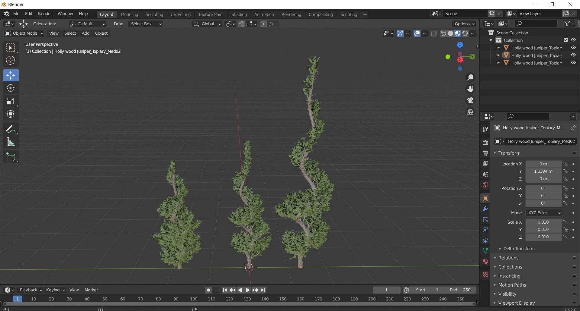 Holly wood Juniper tree collection 27  trees Models in the scene Low-poly 3D model_33