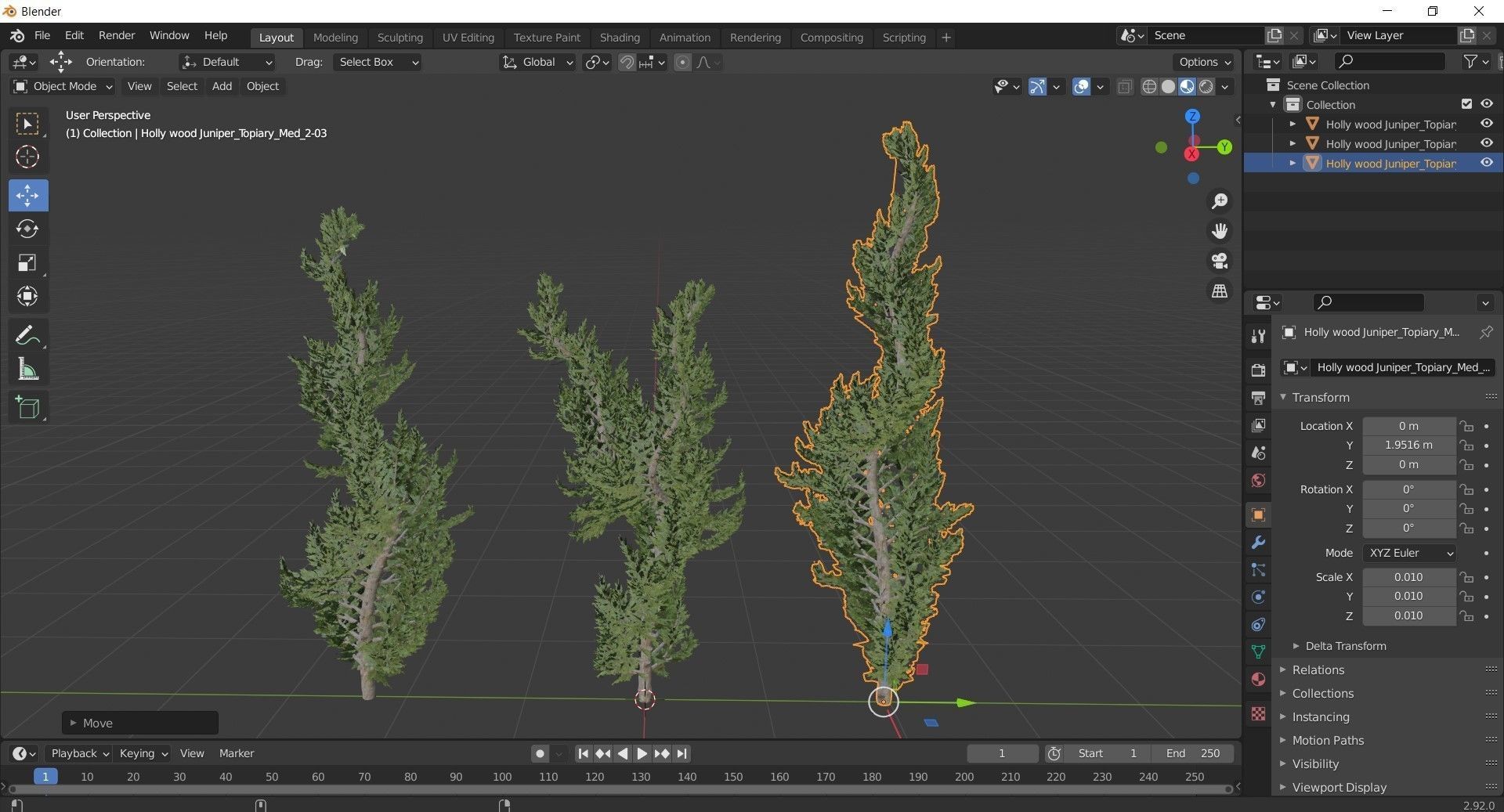 Holly wood Juniper tree collection 27  trees Models in the scene Low-poly 3D model_39