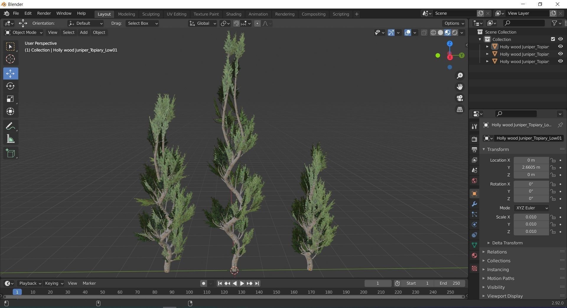 Holly wood Juniper tree collection 27  trees Models in the scene Low-poly 3D model_43