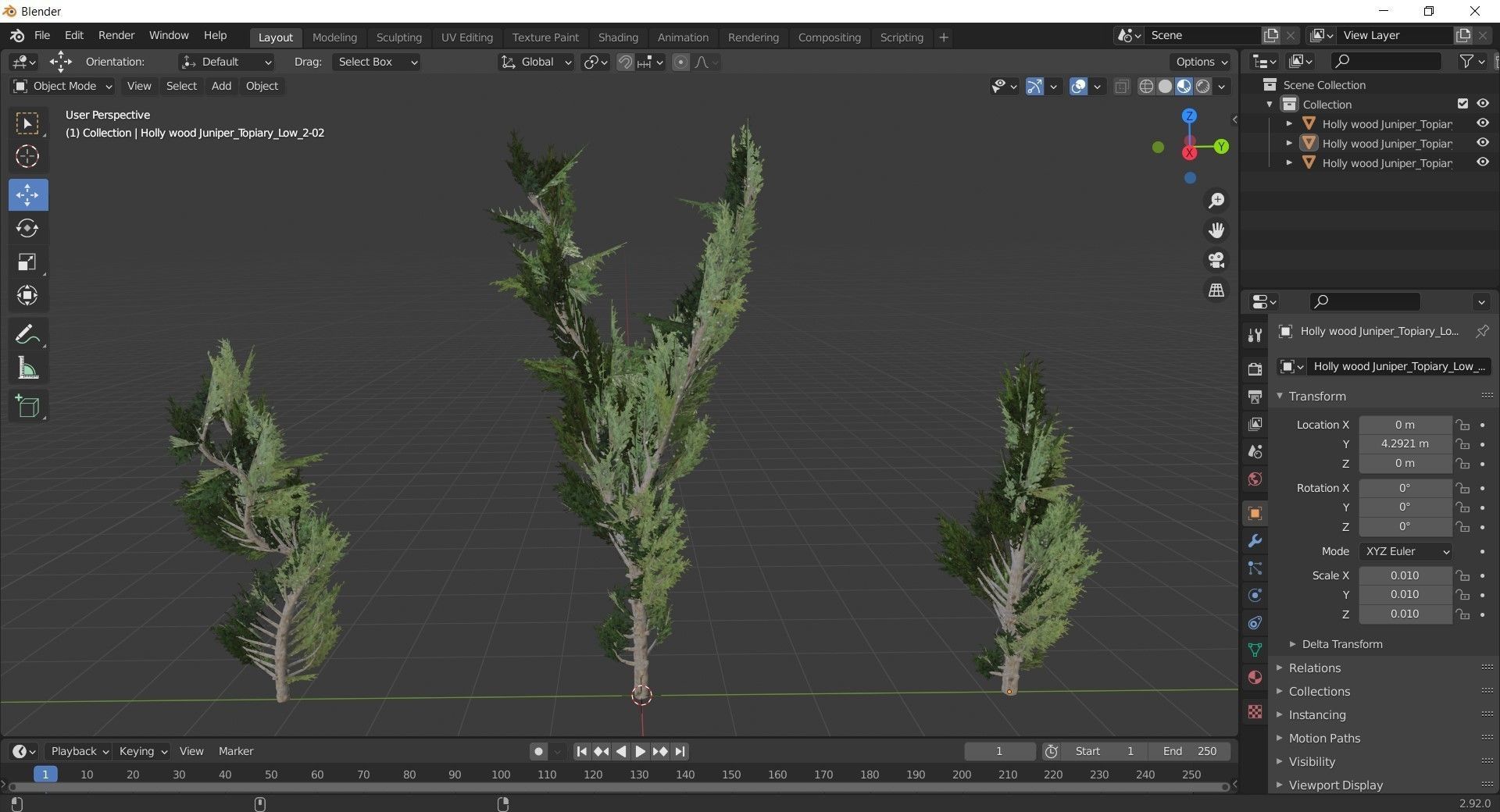 Holly wood Juniper tree collection 27  trees Models in the scene Low-poly 3D model_25
