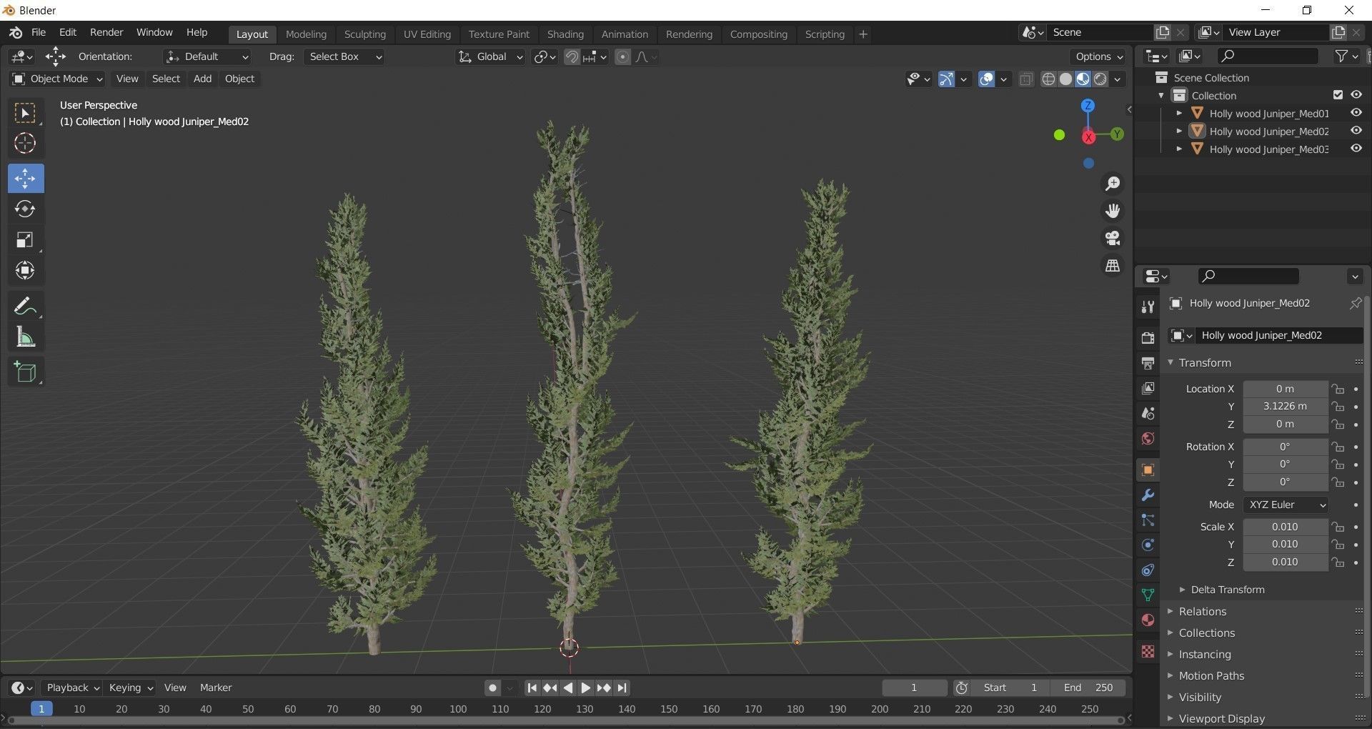 Holly wood Juniper tree collection 27  trees Models in the scene Low-poly 3D model_16