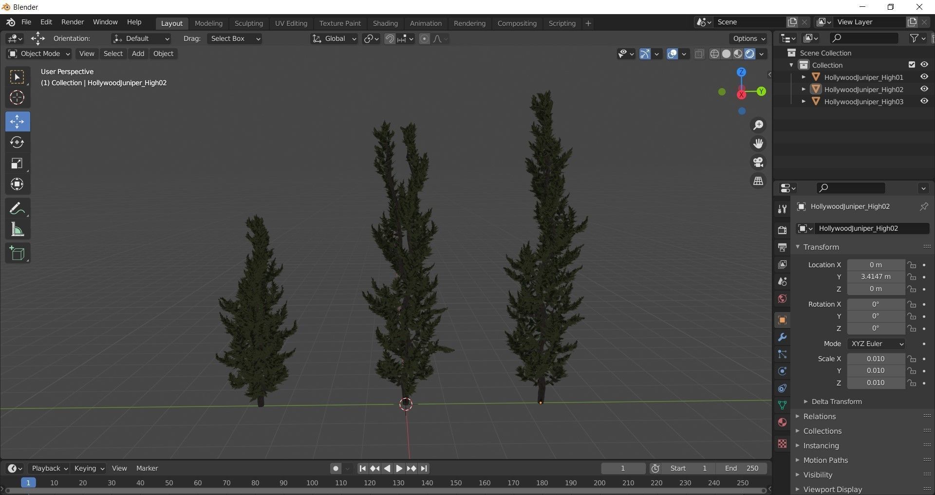 Holly wood Juniper tree collection 27  trees Models in the scene Low-poly 3D model_3
