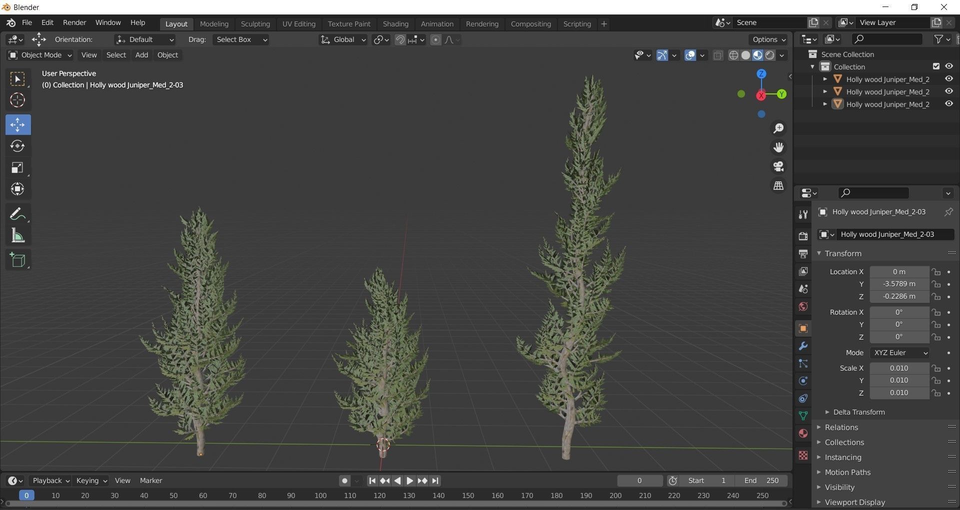 Holly wood Juniper tree collection 27  trees Models in the scene Low-poly 3D model_22