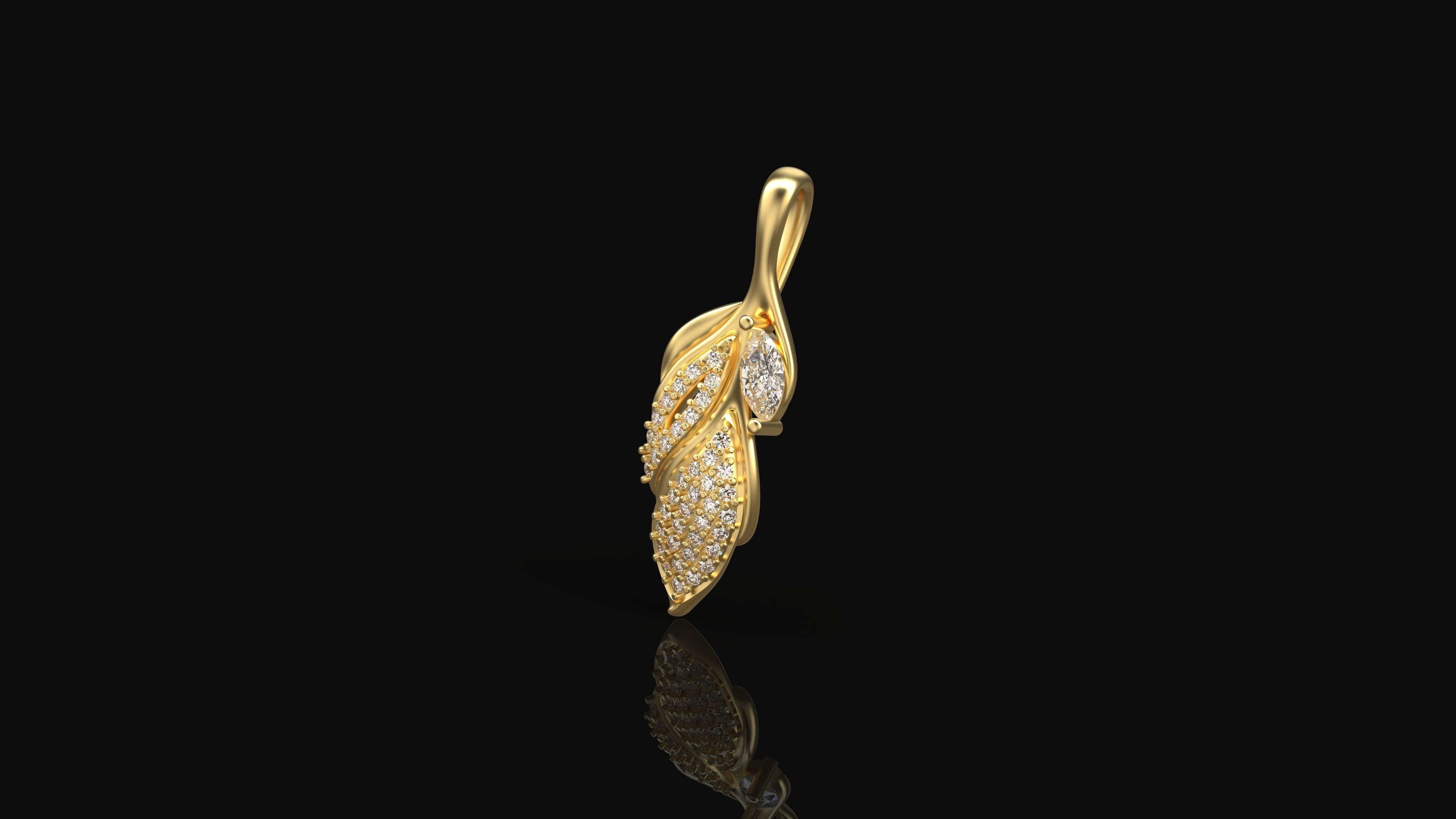 Model 282  Leaf Diamond Pendant 3D print model_3