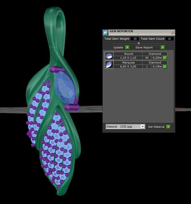 Model 282  Leaf Diamond Pendant 3D print model_10