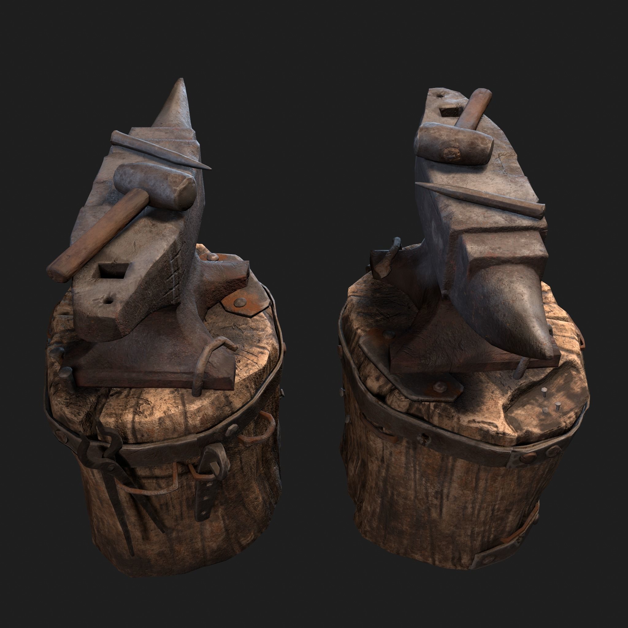 Medieval Blacksmith Anvil Set Low-poly 3D model_8