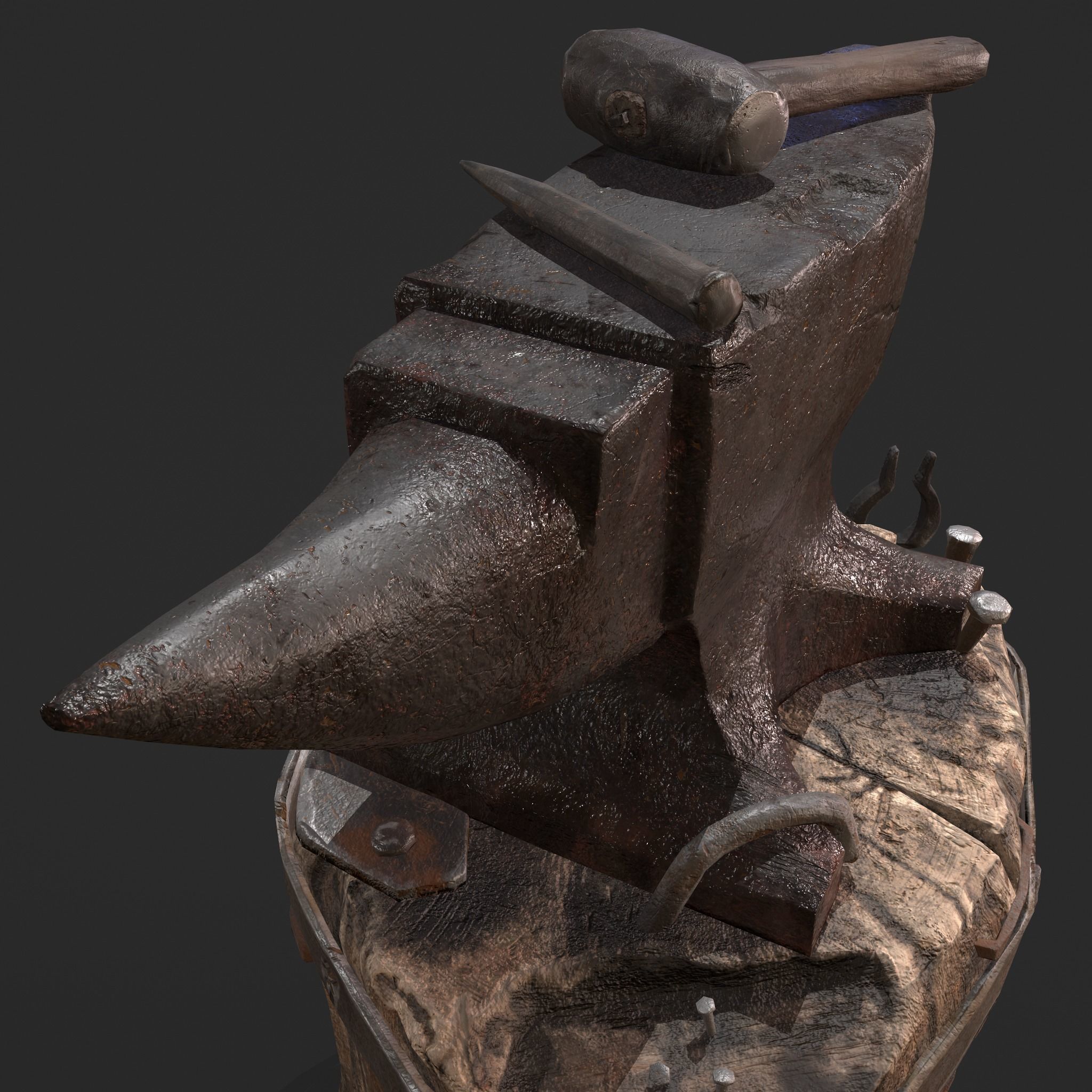 Medieval Blacksmith Anvil Set Low-poly 3D model_6