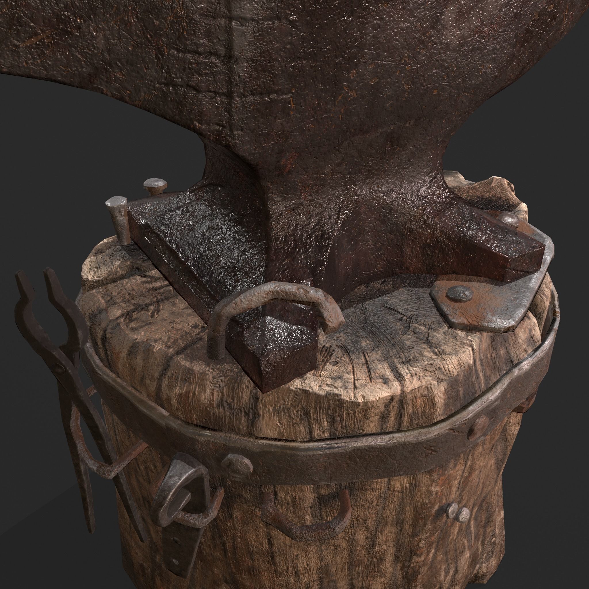 Medieval Blacksmith Anvil Set Low-poly 3D model_4