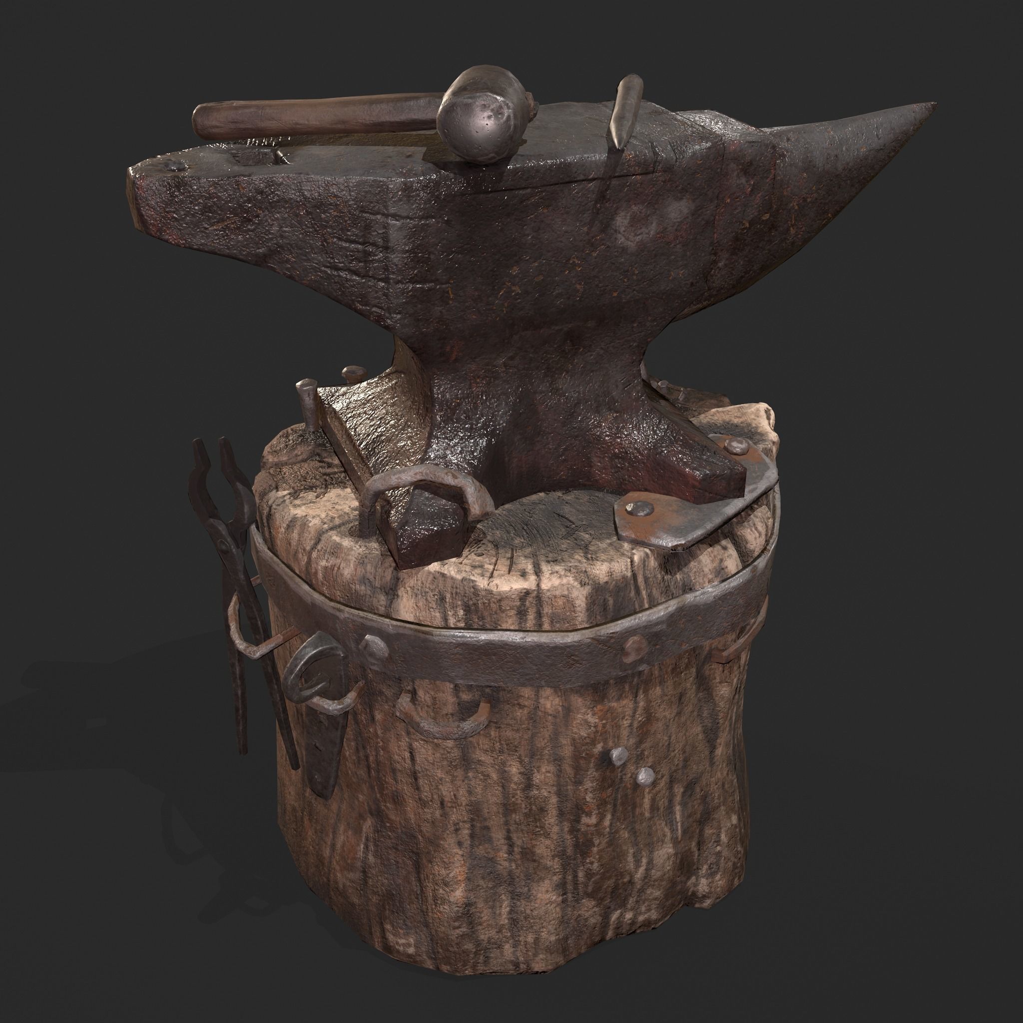 Medieval Blacksmith Anvil Set Low-poly 3D model_98