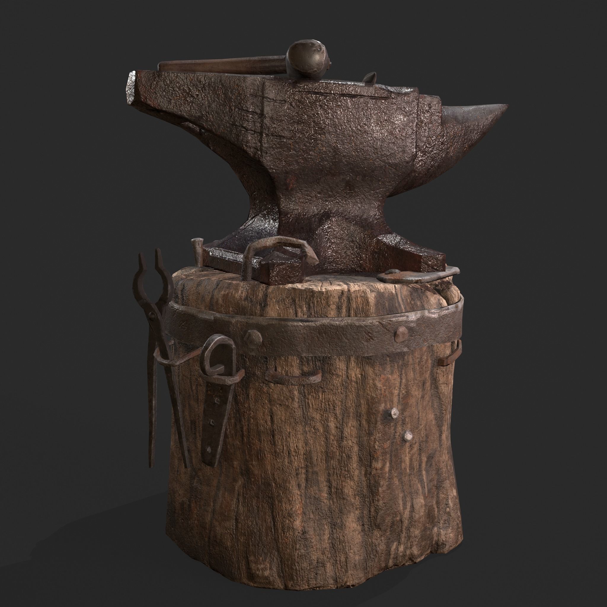 Medieval Blacksmith Anvil Set Low-poly 3D model_3
